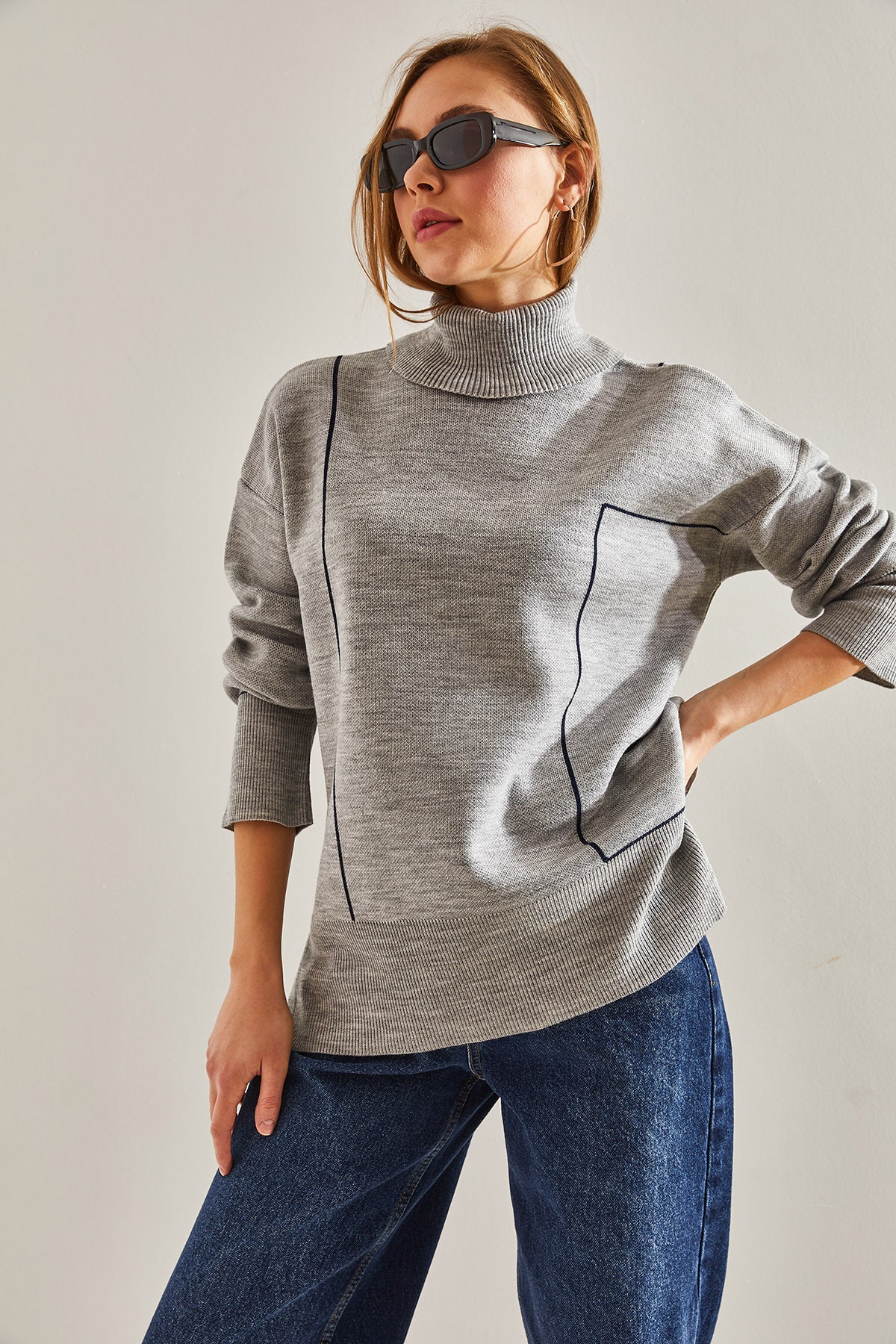 Women's Turtleneck Geometric Patterned Knitwear Sweater 20234292