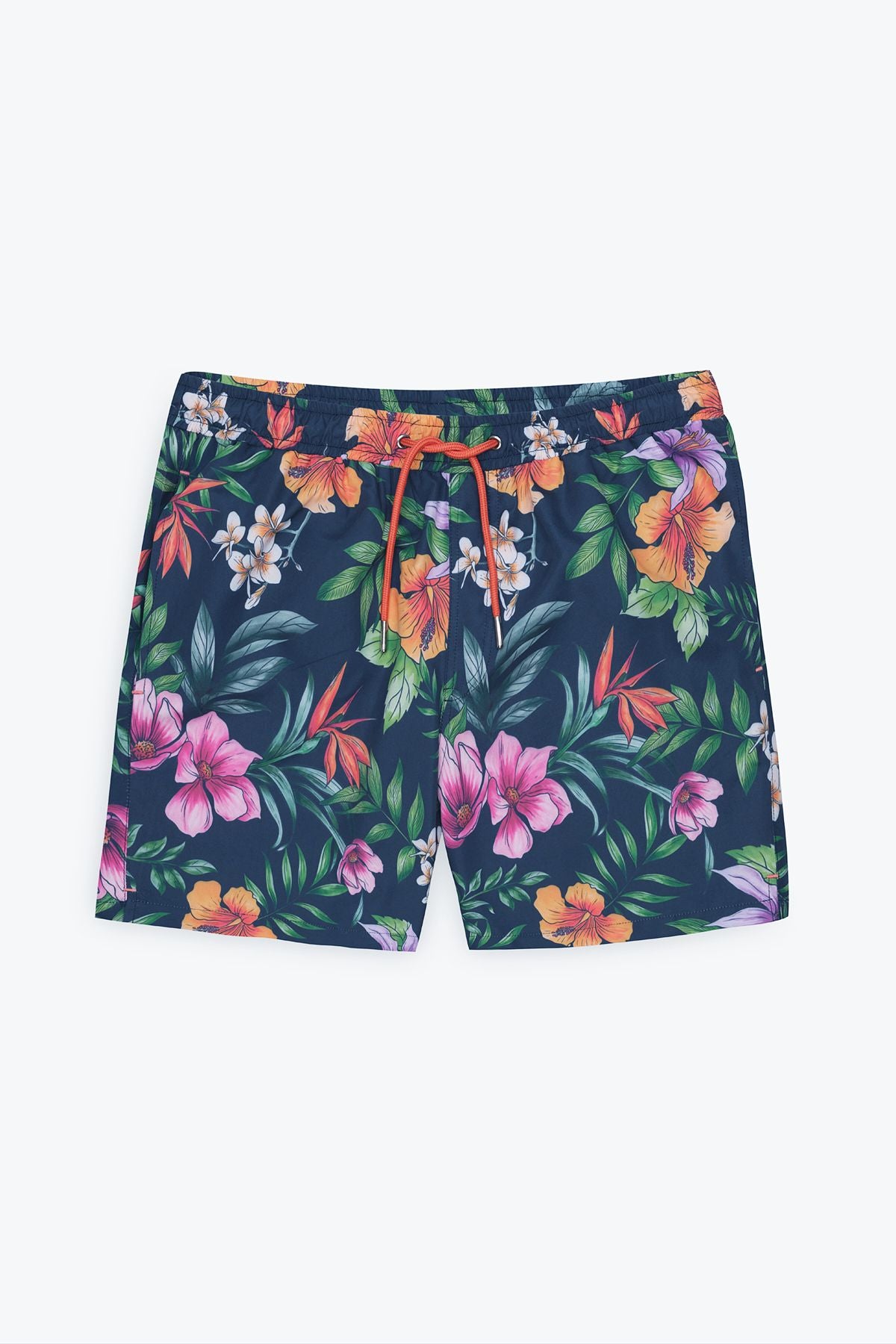 Men's navy blue standard fit normal cutting pocket quickly dry patterned swimsuit sea shorts
