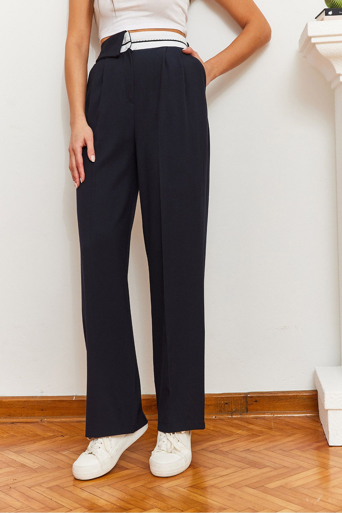 WOMEN'S POLICE PALAZZO Pants with asymmetric Waist Button 60361004