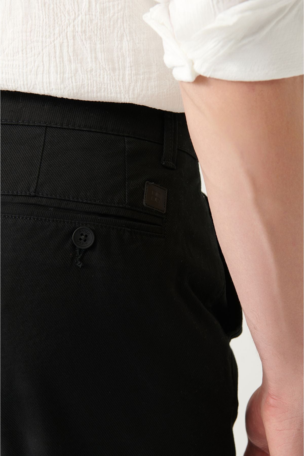 Men's black flexible chino canvas pants B003002