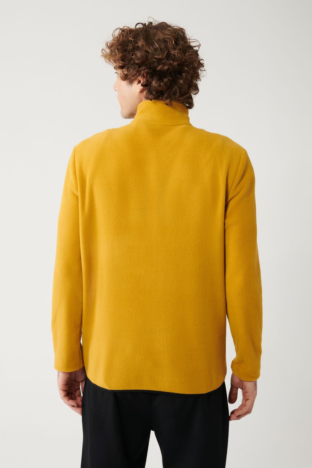 Men's mustard fleece sweatshirt vertical collar resistant half -zipper regular Fit E001068