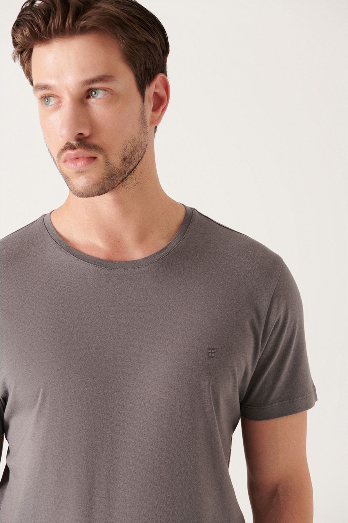 Men's anthracit ultrasoft bicycle collar flat modal t-shirt B001171