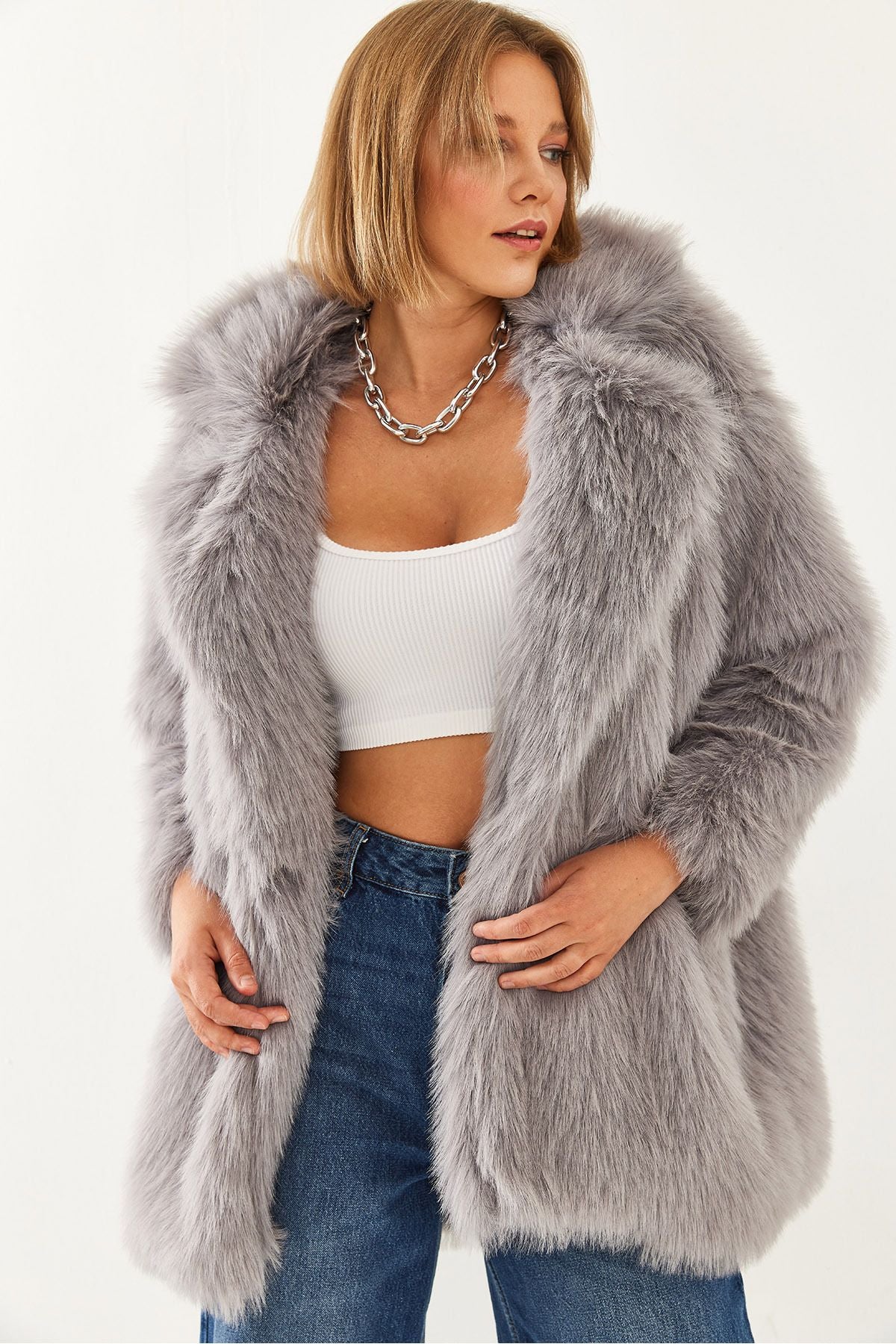 Women's Premium Artificial Long Fur Jacket 2461 60251923