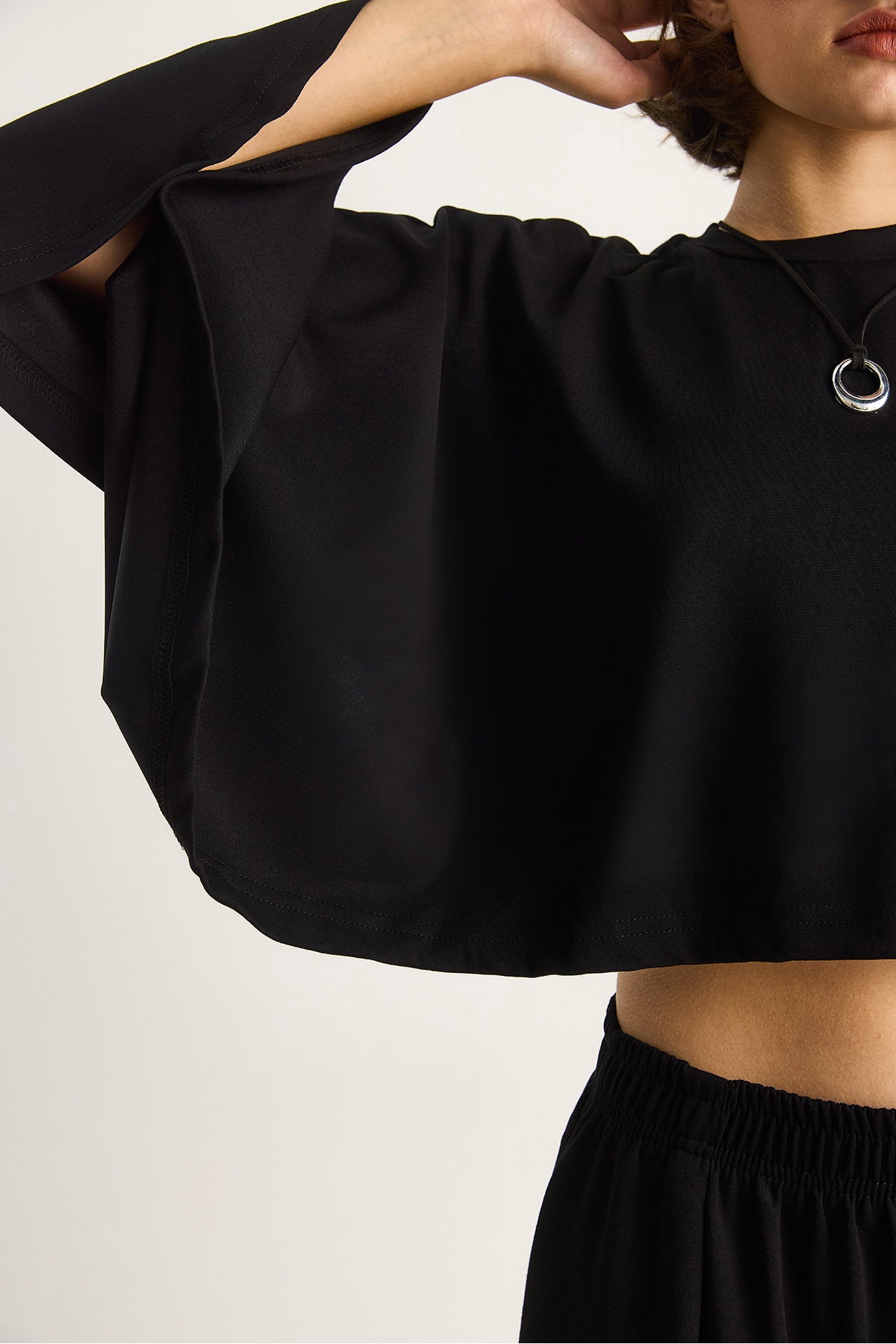 Women's Bat Sleeve Crop Elastic Waist Trousers Modal Bottom-Top Set 4025 60284068