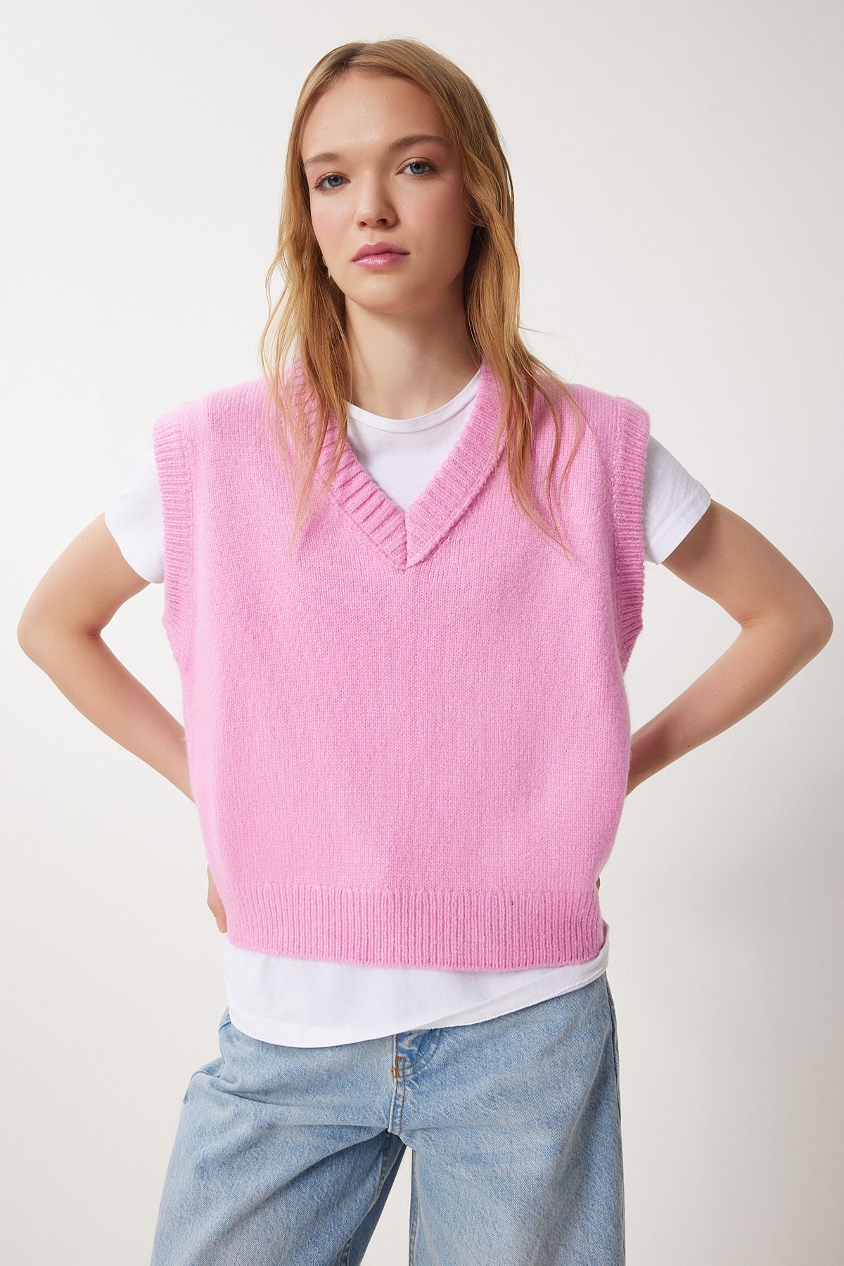 Woman Pink V Yaka knitwear sweater pf00099