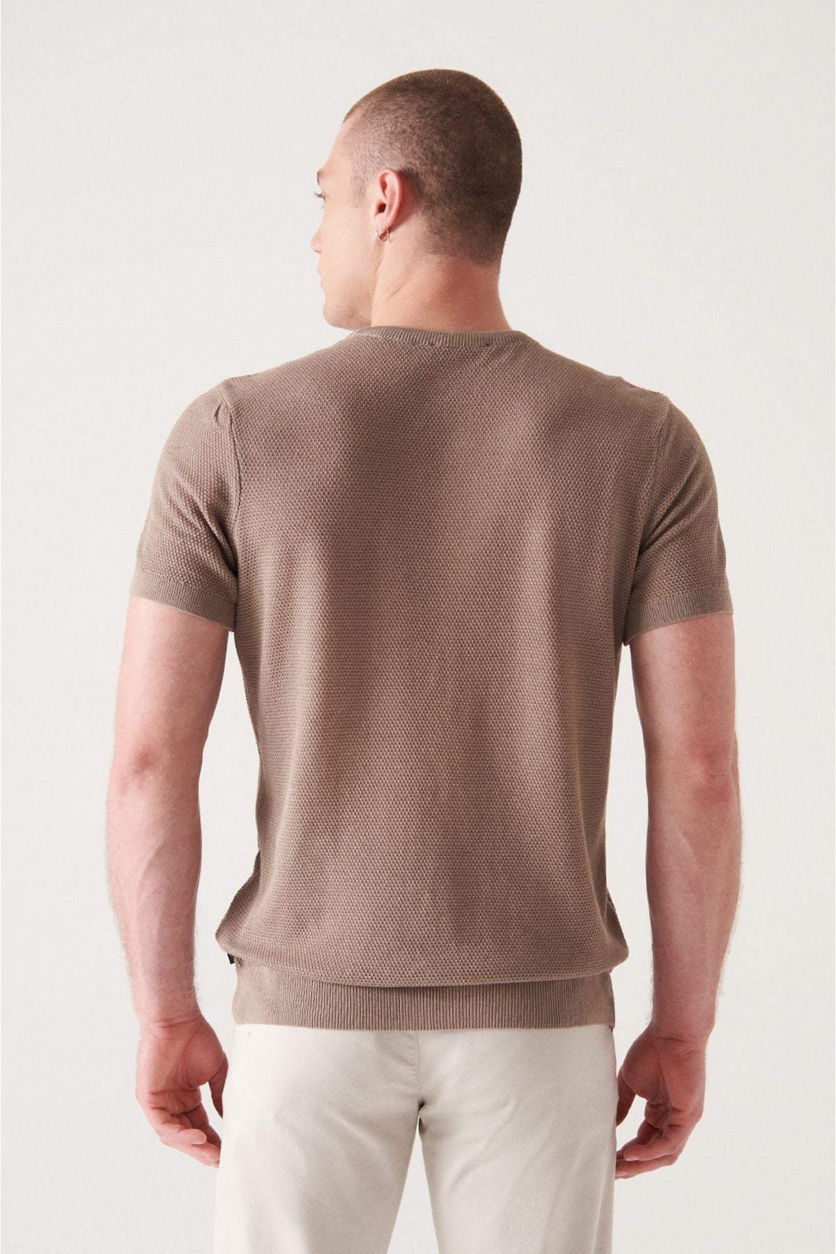 Men's Mink Modal Bicycle Collar textured riban knitwear T-shirt B005010