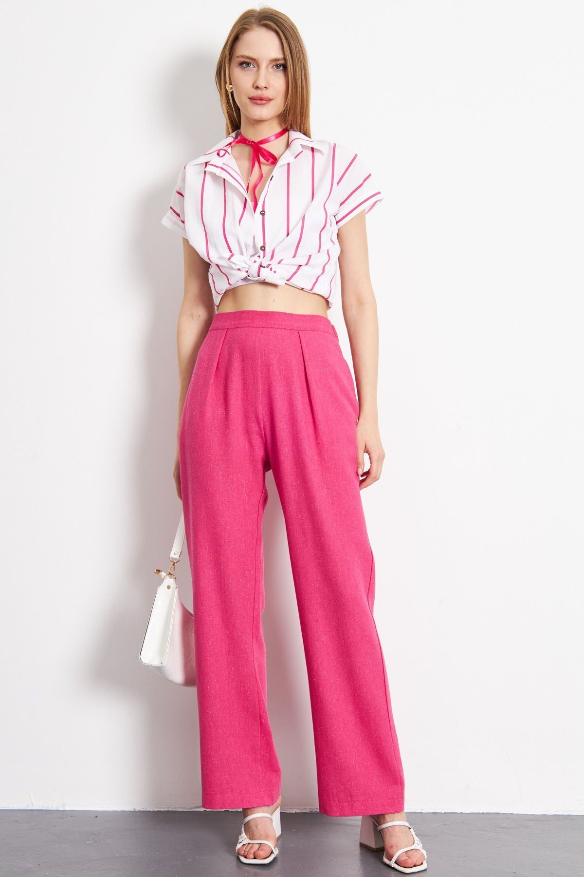 Fuchsia Fuchsia linen-looking pocket Palazzo Trousers ARM-24Y001070