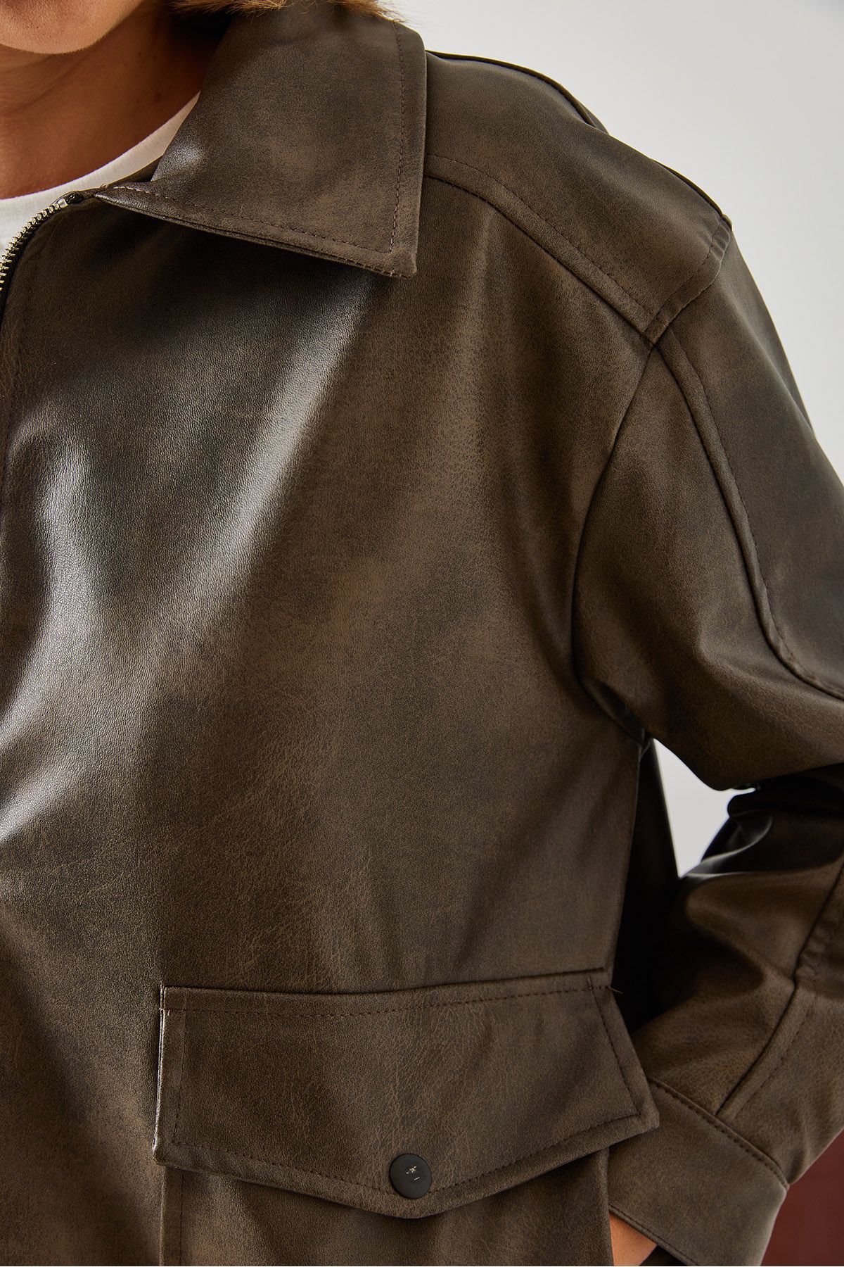 Female Shirt Collar Obedness Leather Jacket 2609 60351264