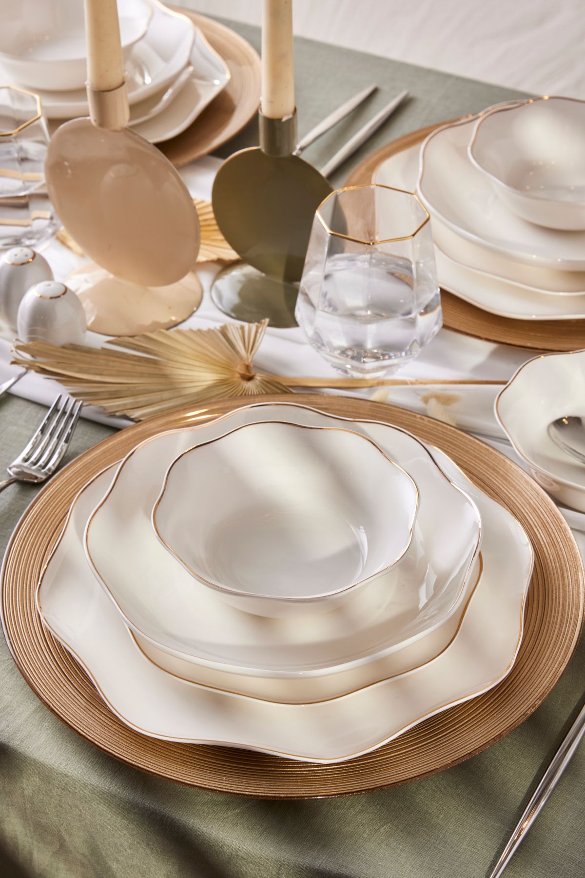 Lotus 53 Pieces 12 Person Dinner Set Gold