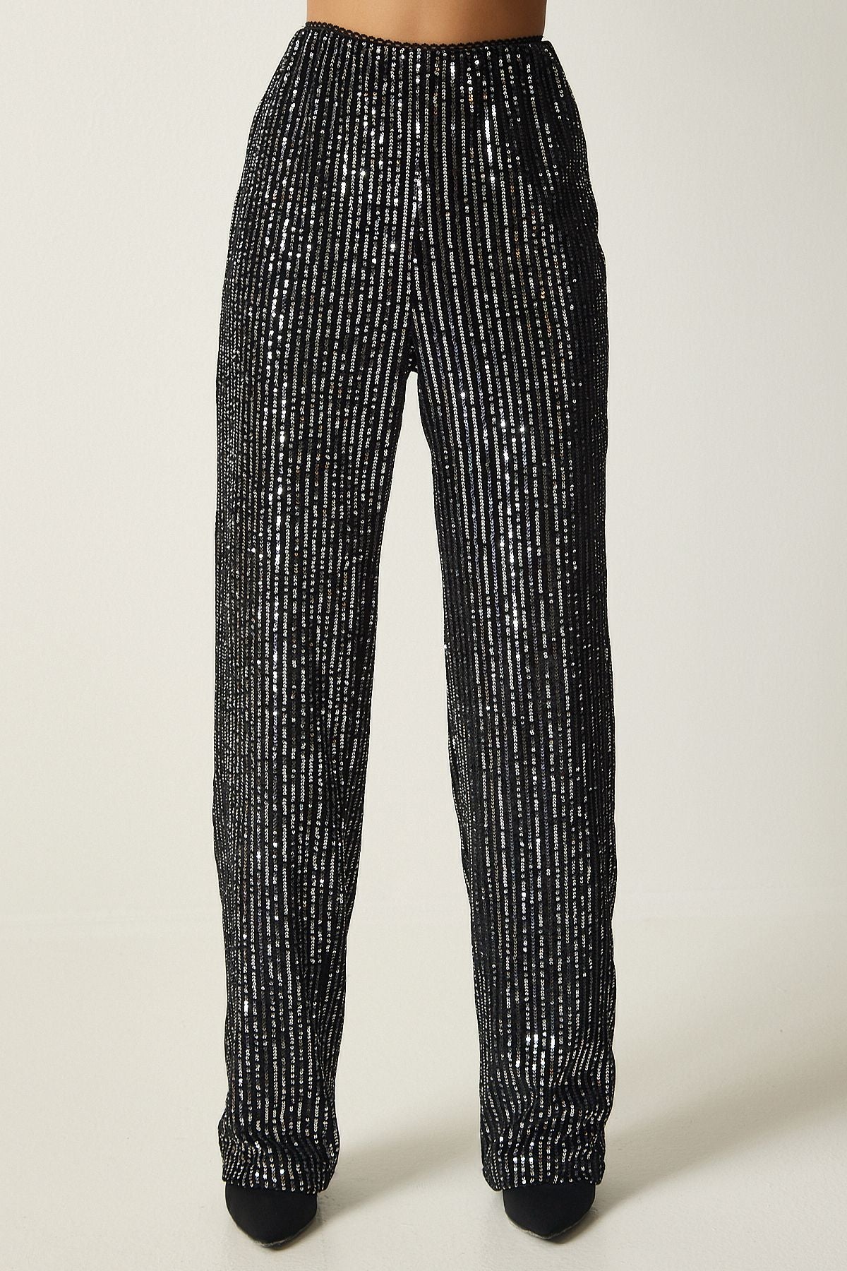 Women's gray stamp sequin palazzo pants MC00250