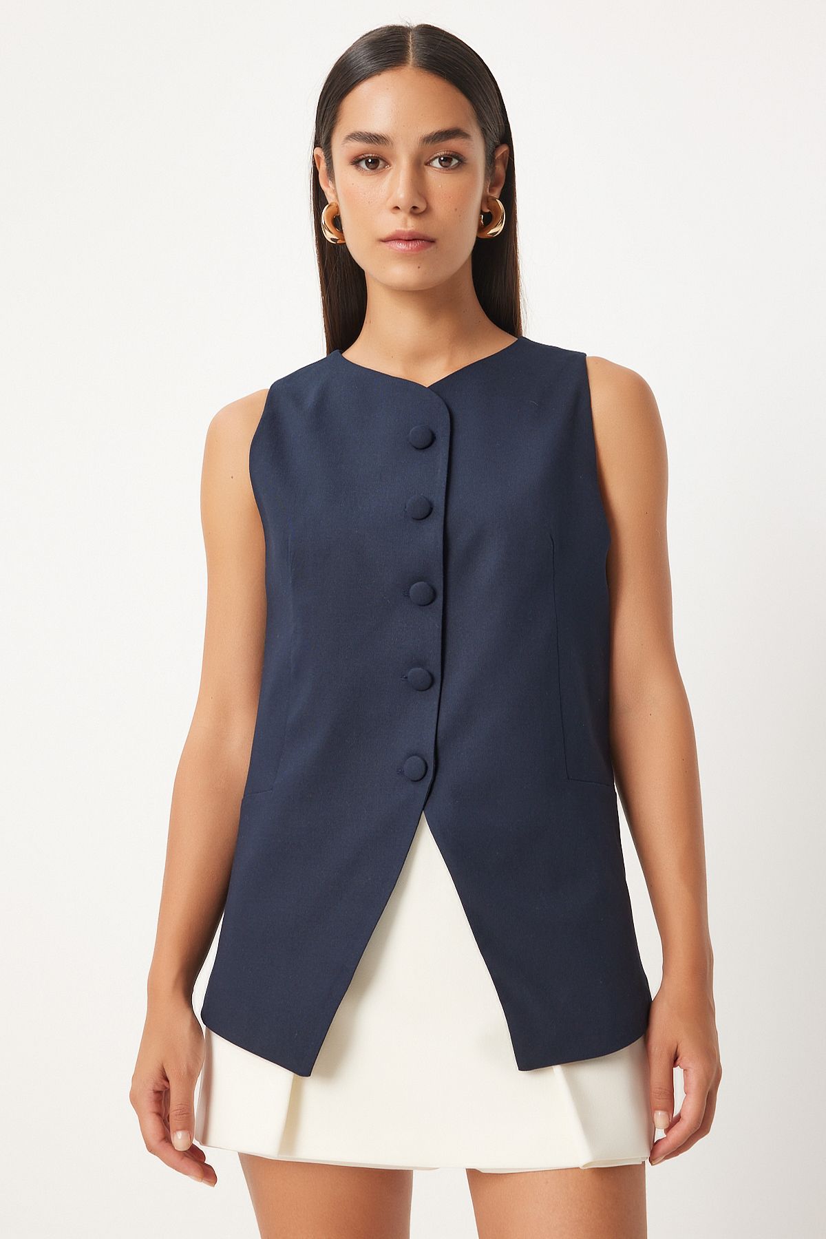 Woman Navy blue sleeveless weaving vest to00147