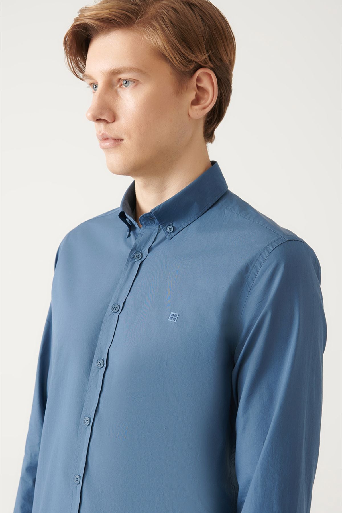 Men's Indigo Buttoned Neck Basic 100 %Cotton Shirt B002030