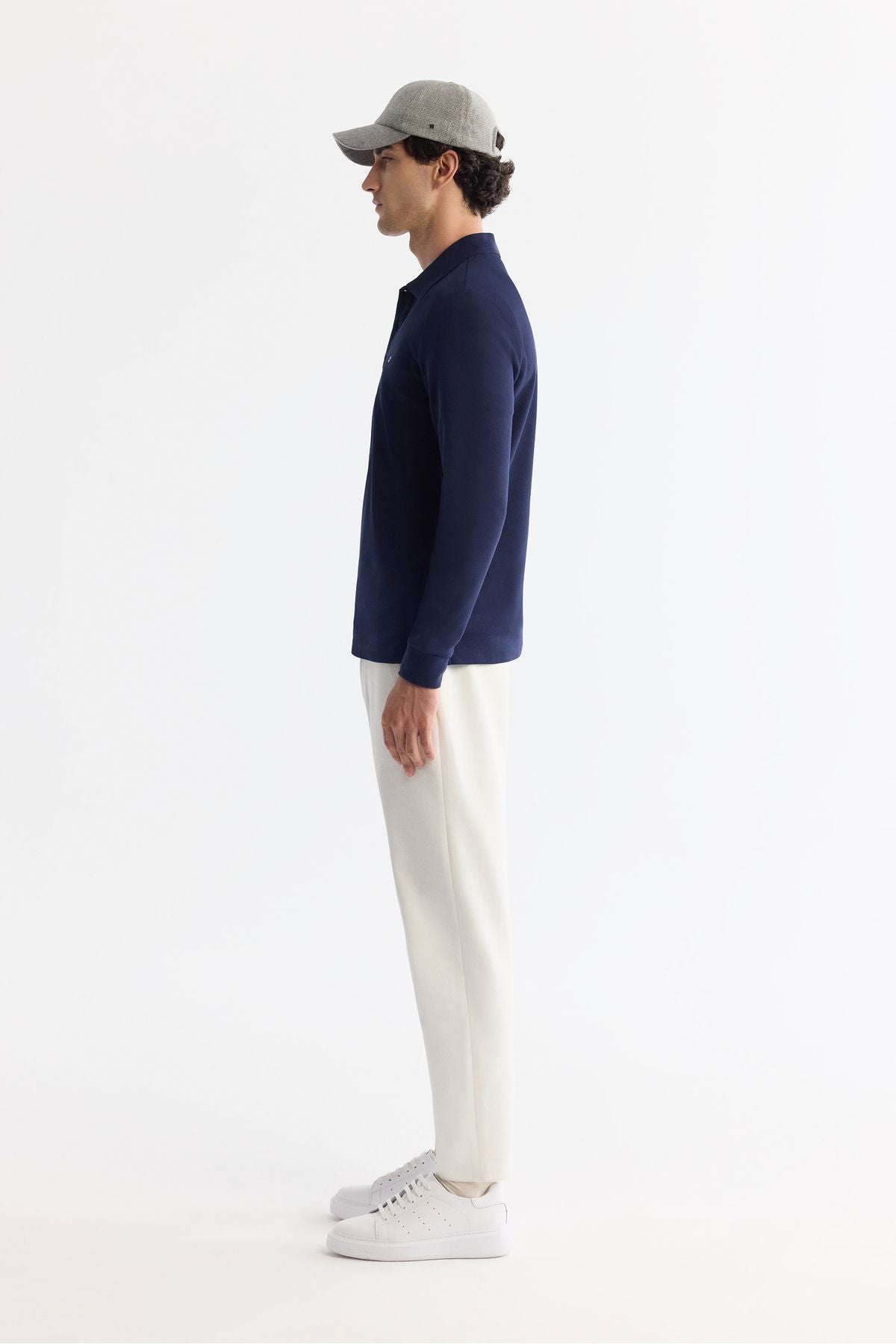 Men's navy blue 2 button cotton Polo Yaka Sweatshirt B001080
