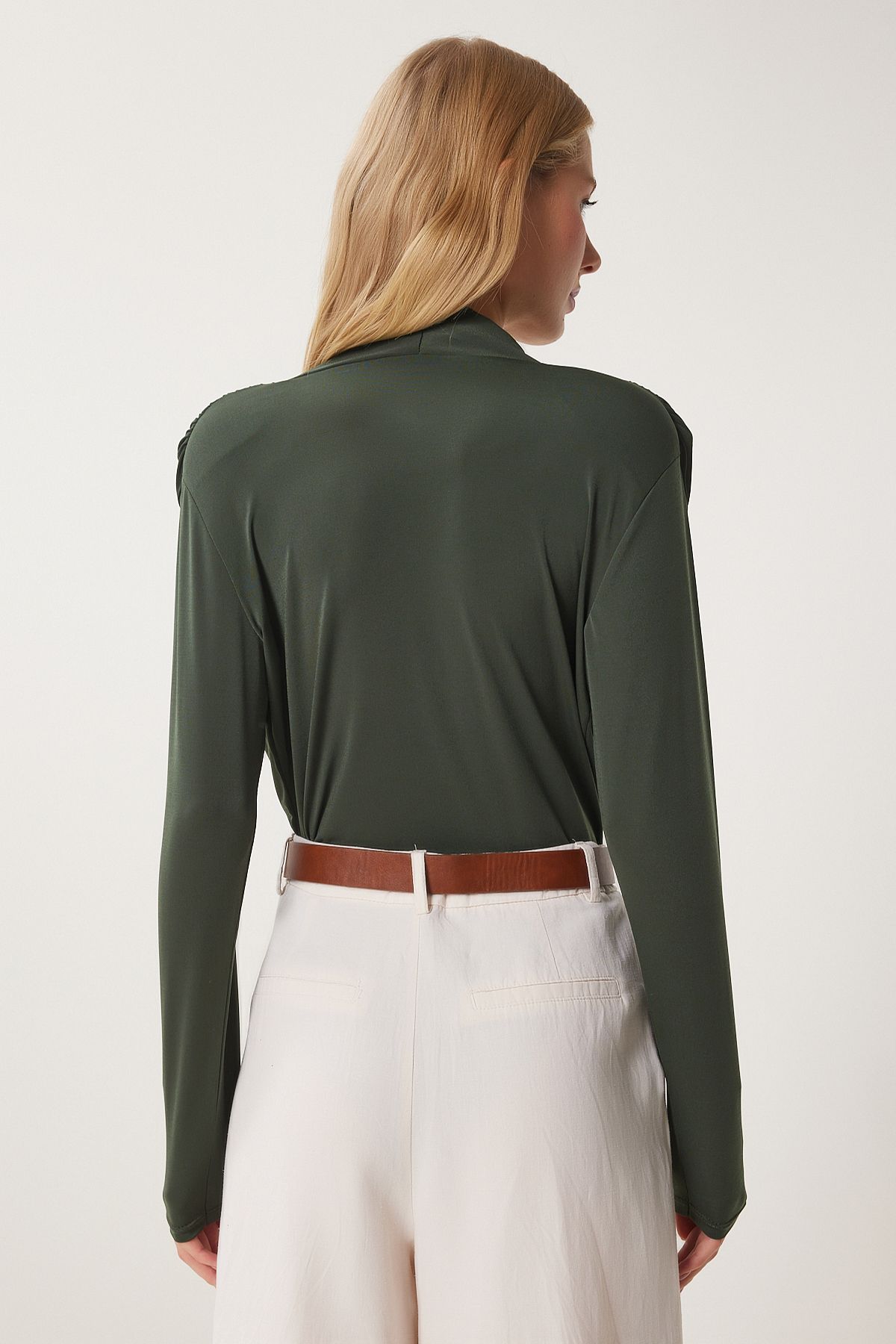 Women Khaki Anvelop Yaka Sandy Blouse Zh00039