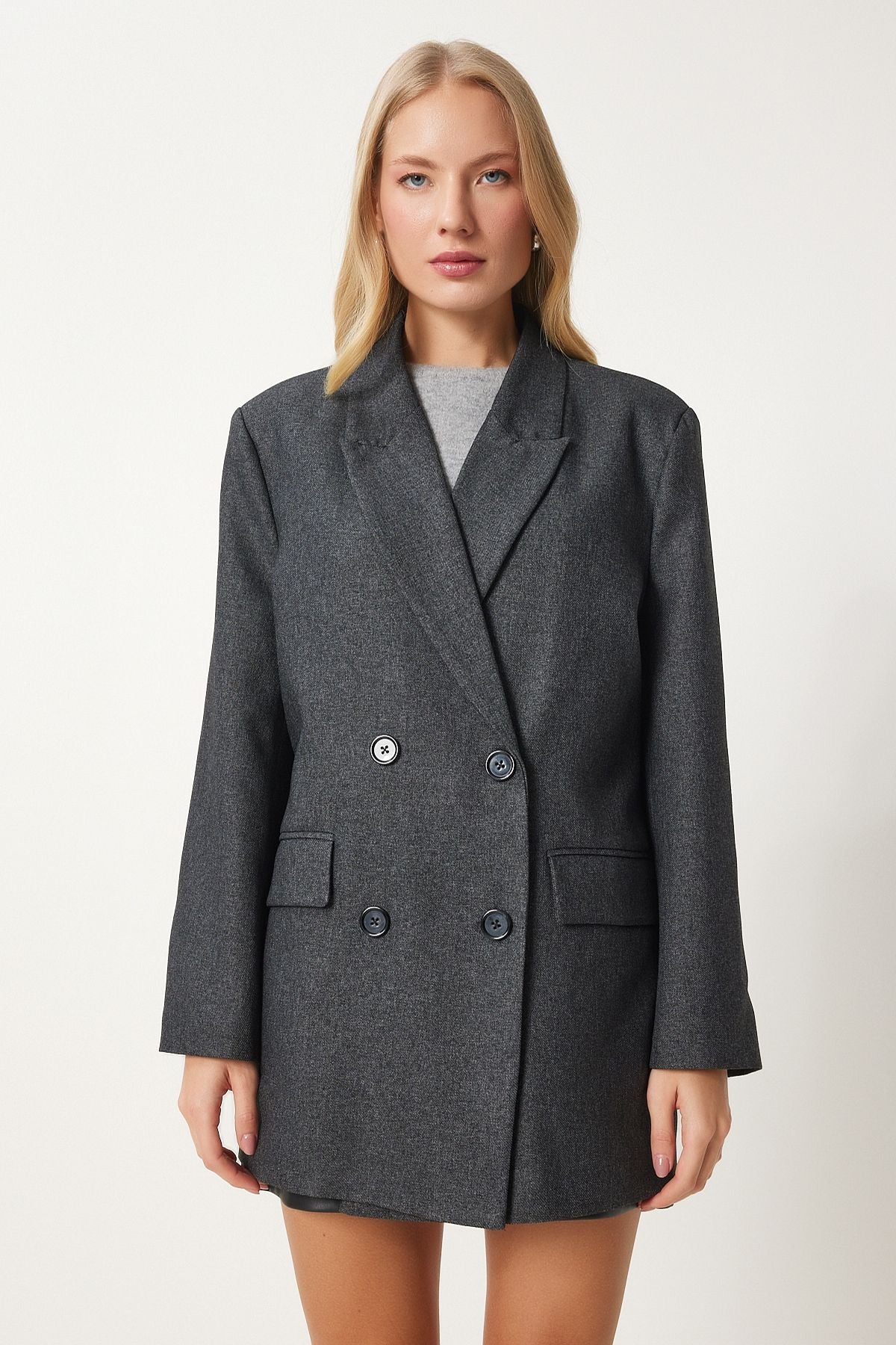 Female anthracite Cruve collar weaving jacket FN03384
