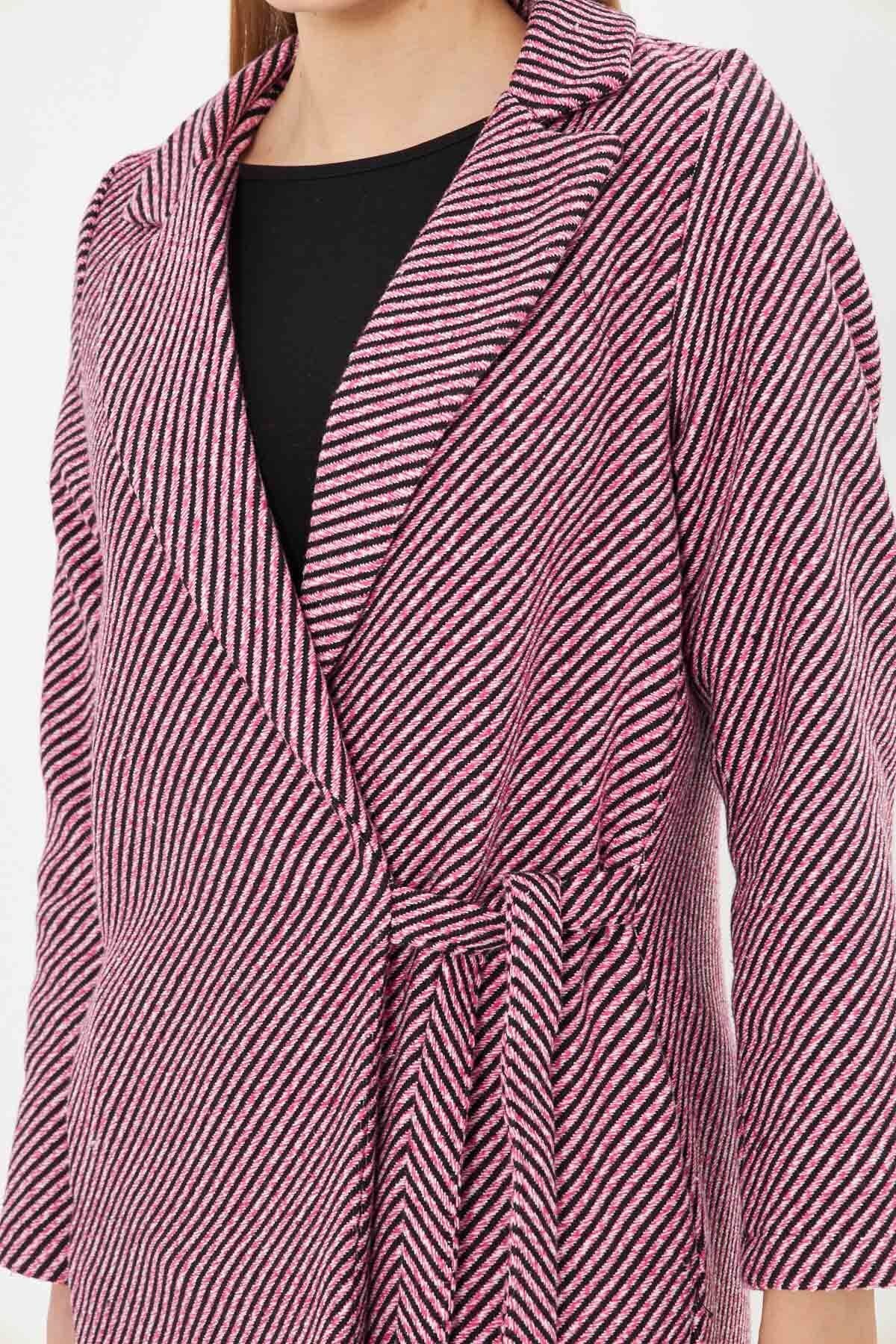 Woman Pink Side Side-Tied Pocket Long Stamp Coat ARM-25K001039