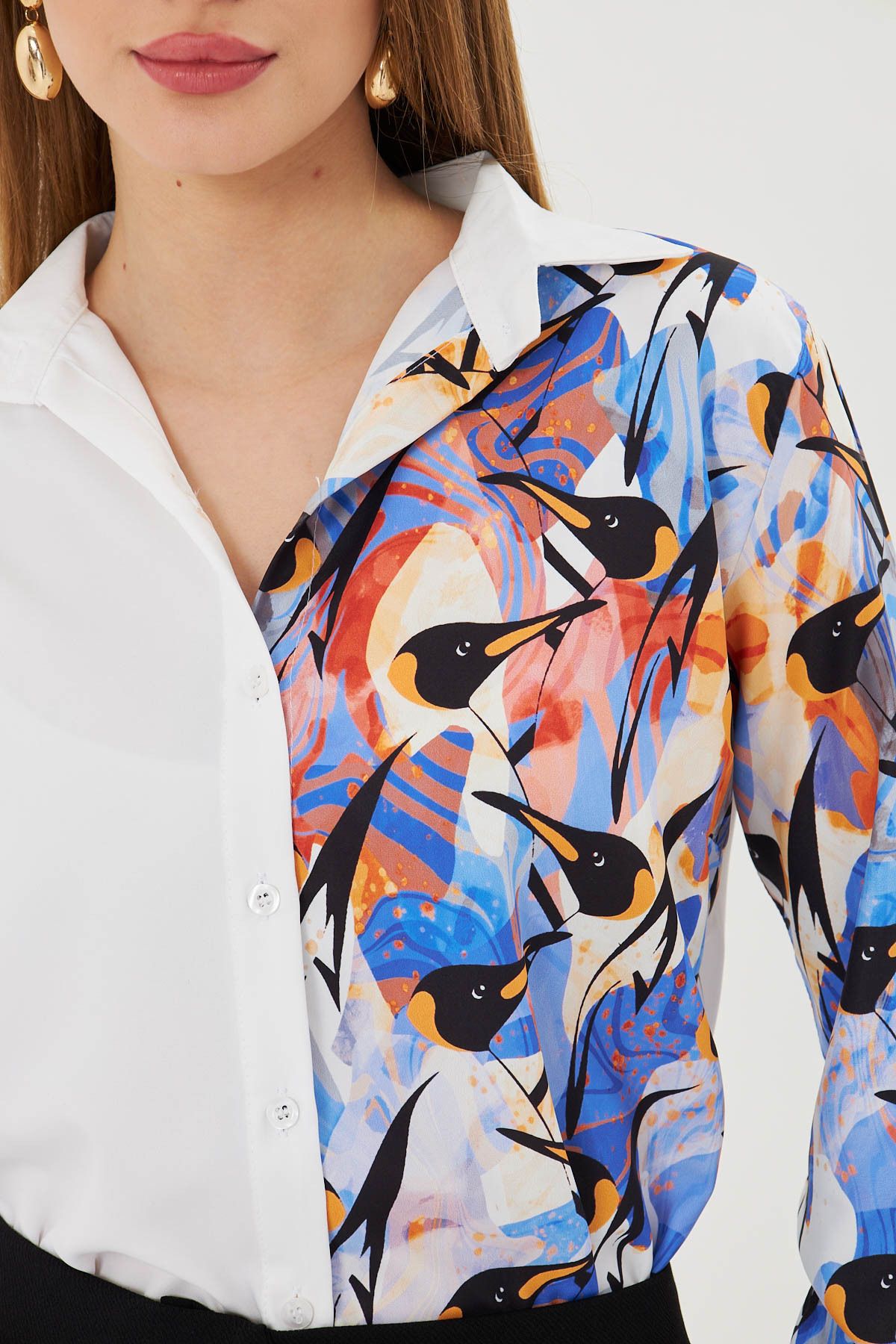 Female orange asymmetric patterned shirt ARM-25Y001011