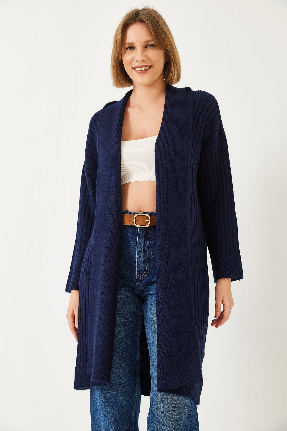 Women's Wide Cut Ribbed Knitwear Cardigan 20234919