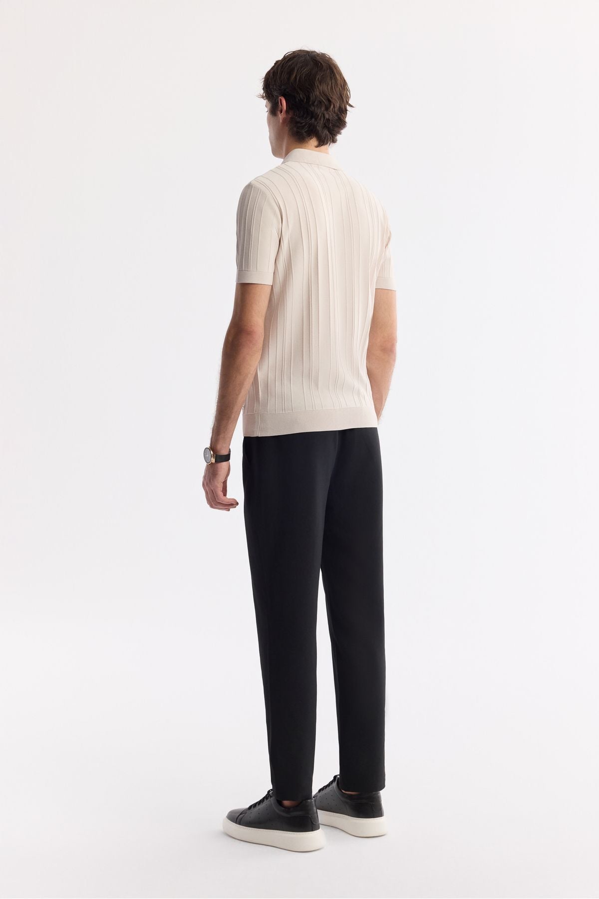 Men's Beige Polo Yaka Zippered Wick Knit Detailed Rayon Triko T-Shirt A51Y5046