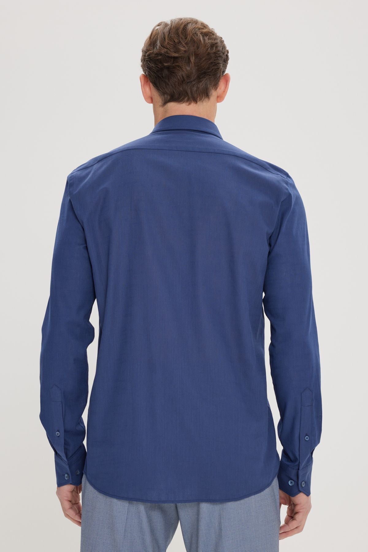 Men's Navy Break 100 %Cotton Breathing Fabric Flamle Oxford Slim Fit button collar shirt