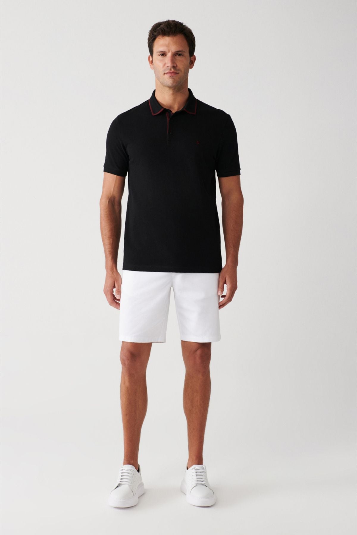 Men's Black 100 %Cotton Stick Polo Yaka T-shirt A31y1175