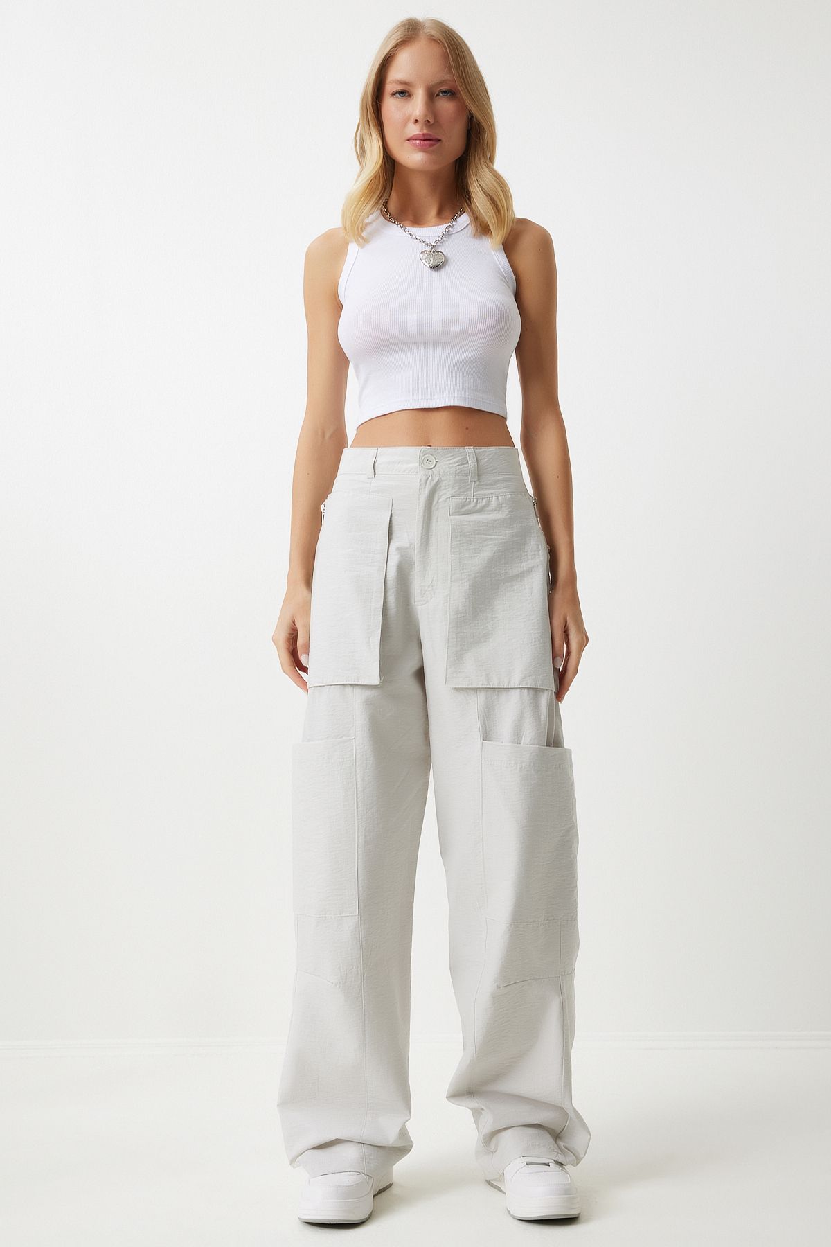 Female Stone Zippered Parachute Cargo Pants OH00057