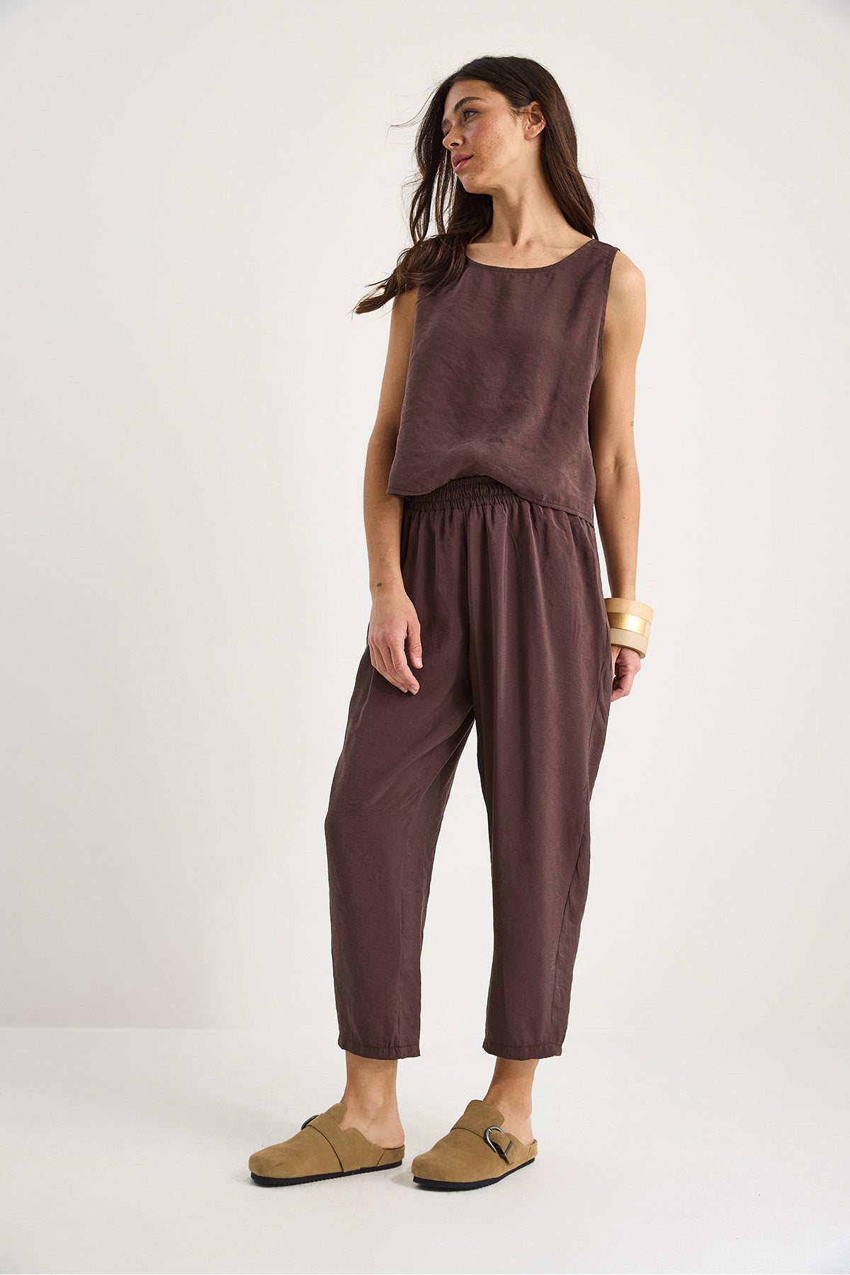 Women's Thick Strap Blouse with Elastic Waist Trousers Modal Suit 3089 60283231