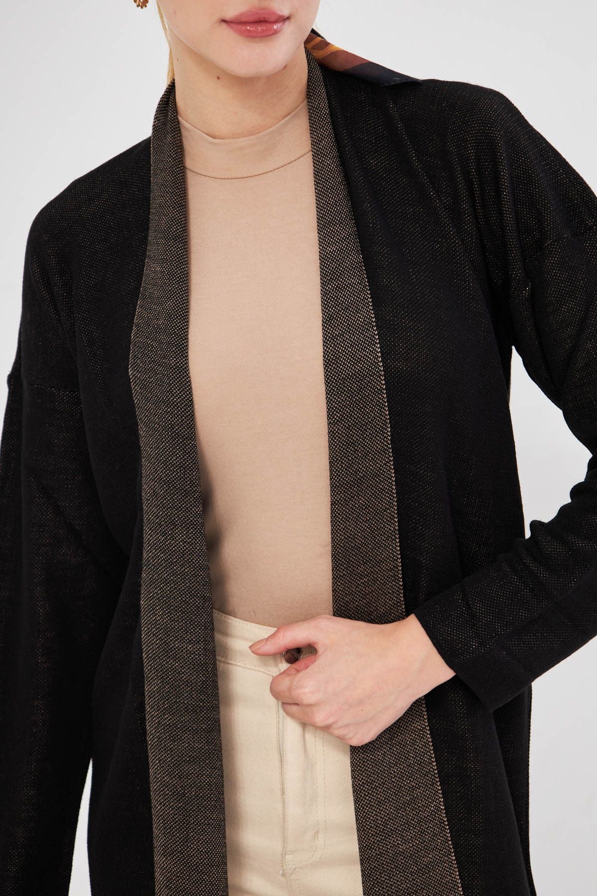 WOMEN BLACK LONG LONG ARM FINE TRICO Cardigan ARM-25K012009