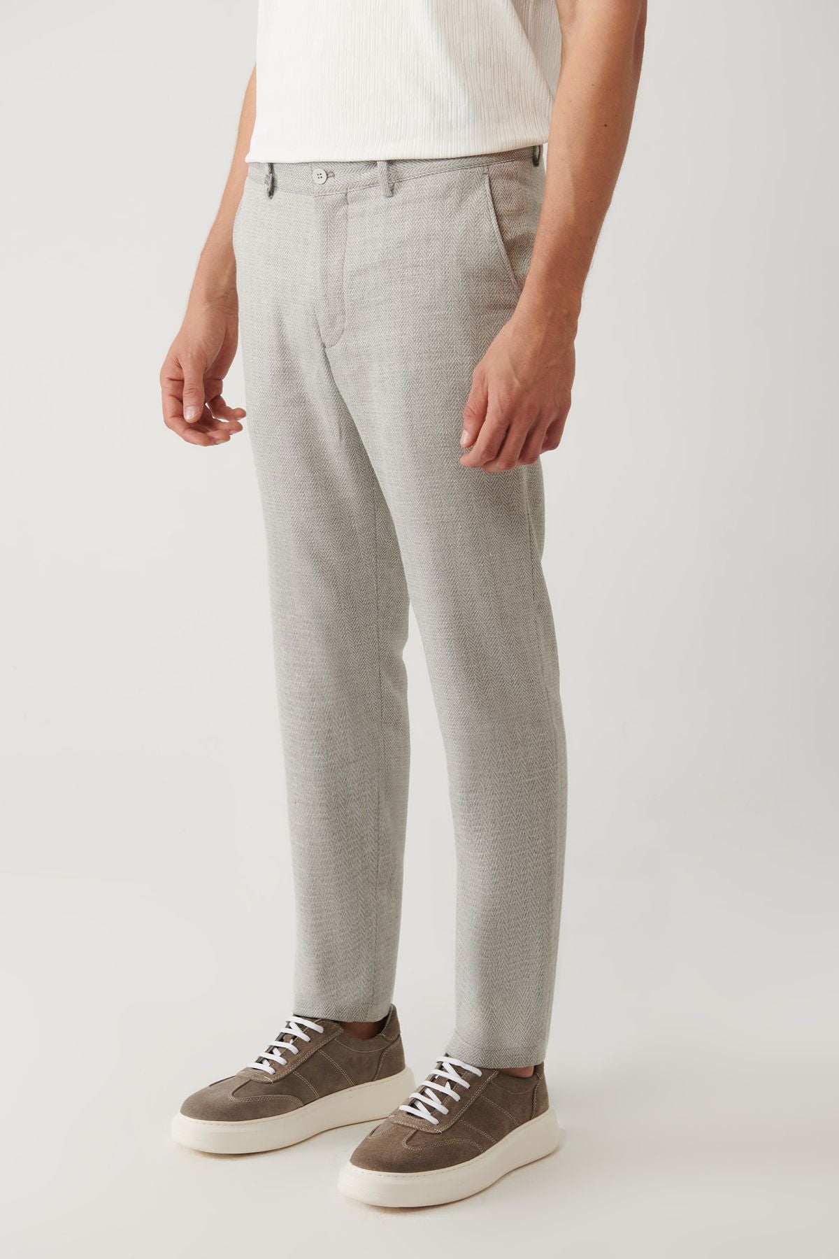 Men's Gray Side Pocket Linen Mixed Lightweight Suit Pants A41y3229