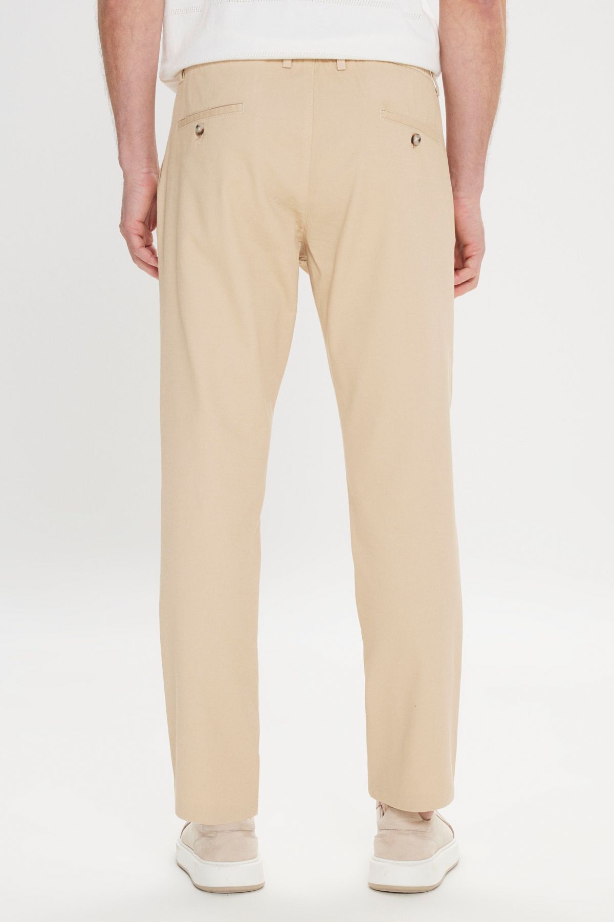 Men's Beige Comfort Fit Casual Cut Cotton Low Tinded Side Pocket Amelor Pants