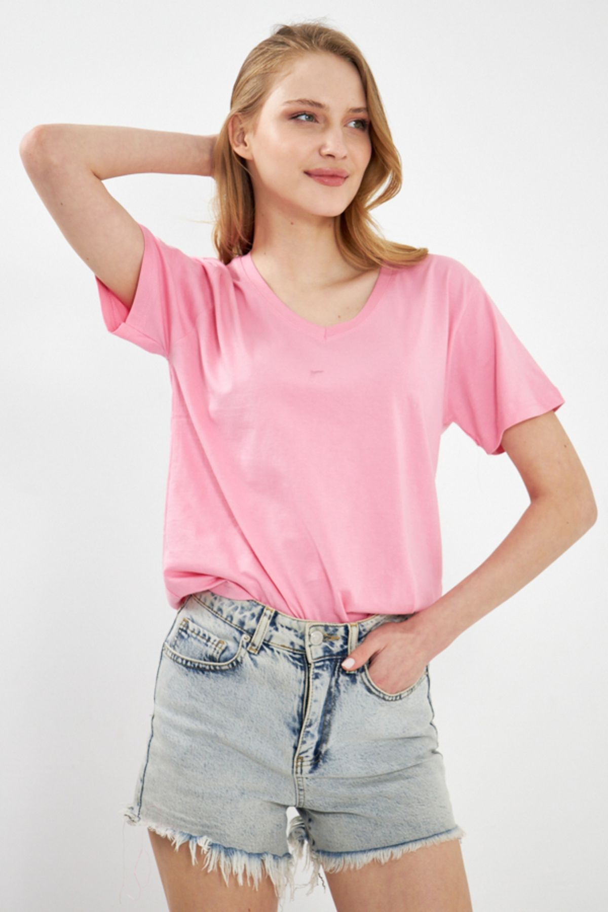 WOMEN Pink V-Yaka T-Shirt Arm-23y024002