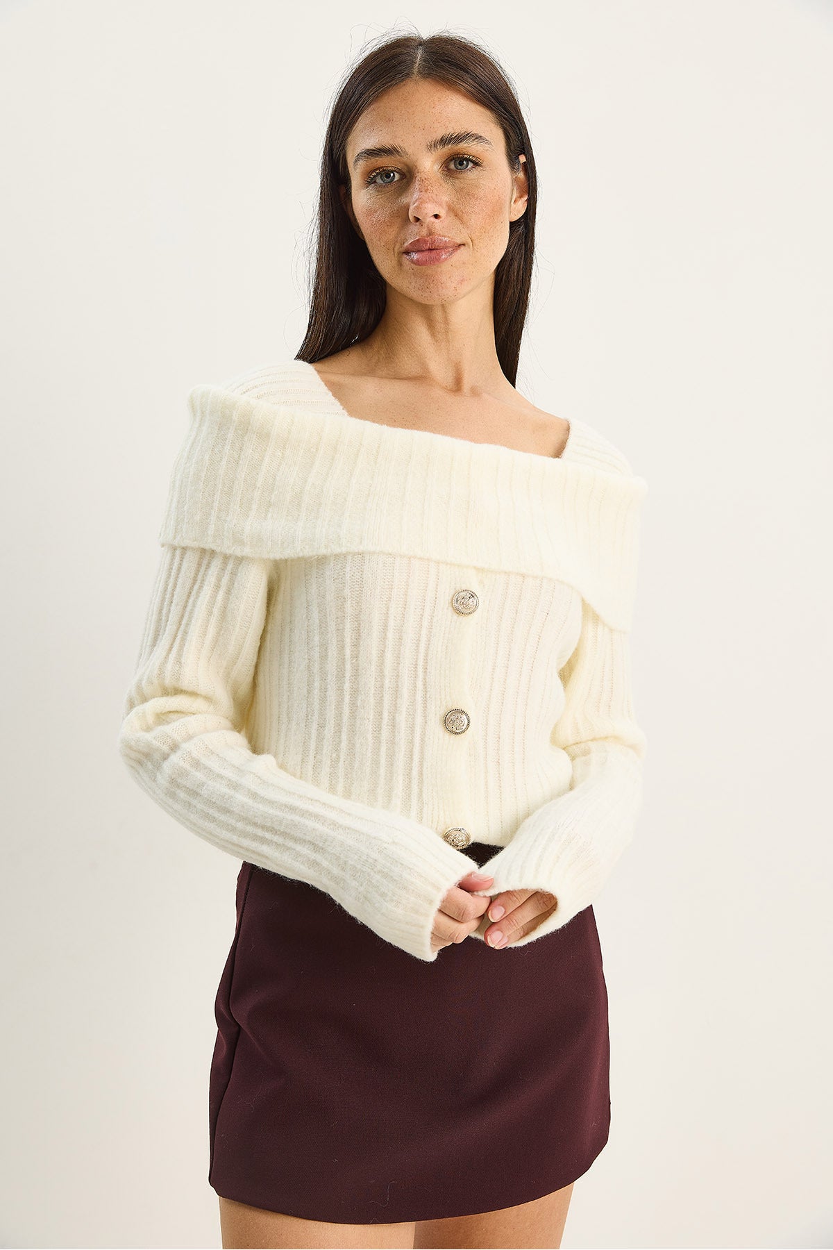 Women's Boat Neck Button Detailed Knitwear Sweater 9059 60283778