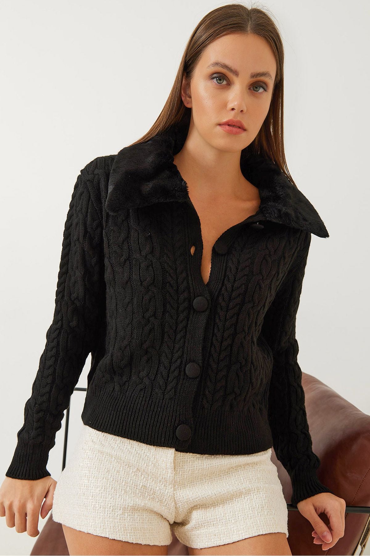 WOMEN'S BRANKED BRAKE FURNED knitwear cardigan