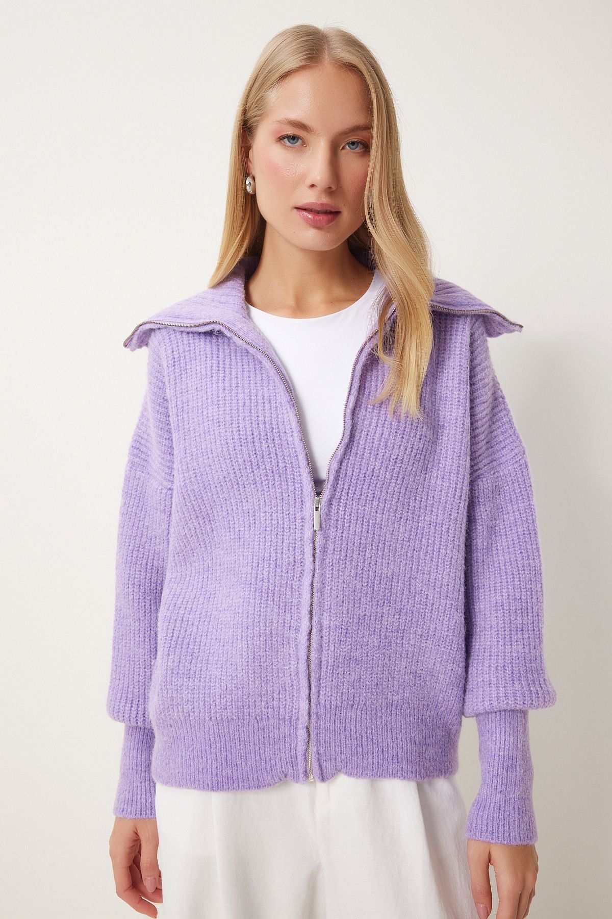 Female Lila Zippered Neck Triko Cardigan MX00173