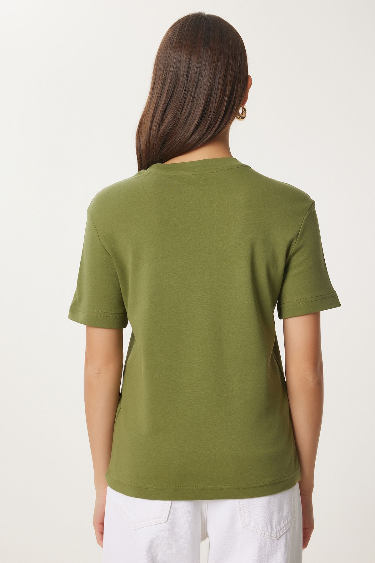 Female Green Cotton Basic Knitting T-Shirt AG00001