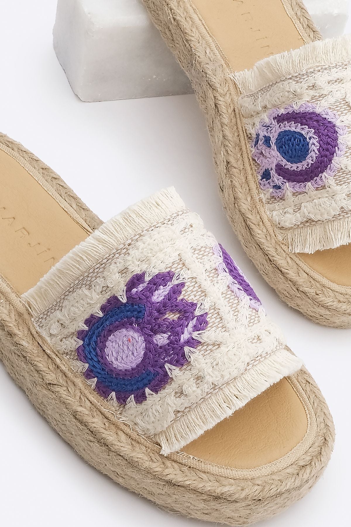 Female tassel braided thick base jute espadril slippers derpa purple