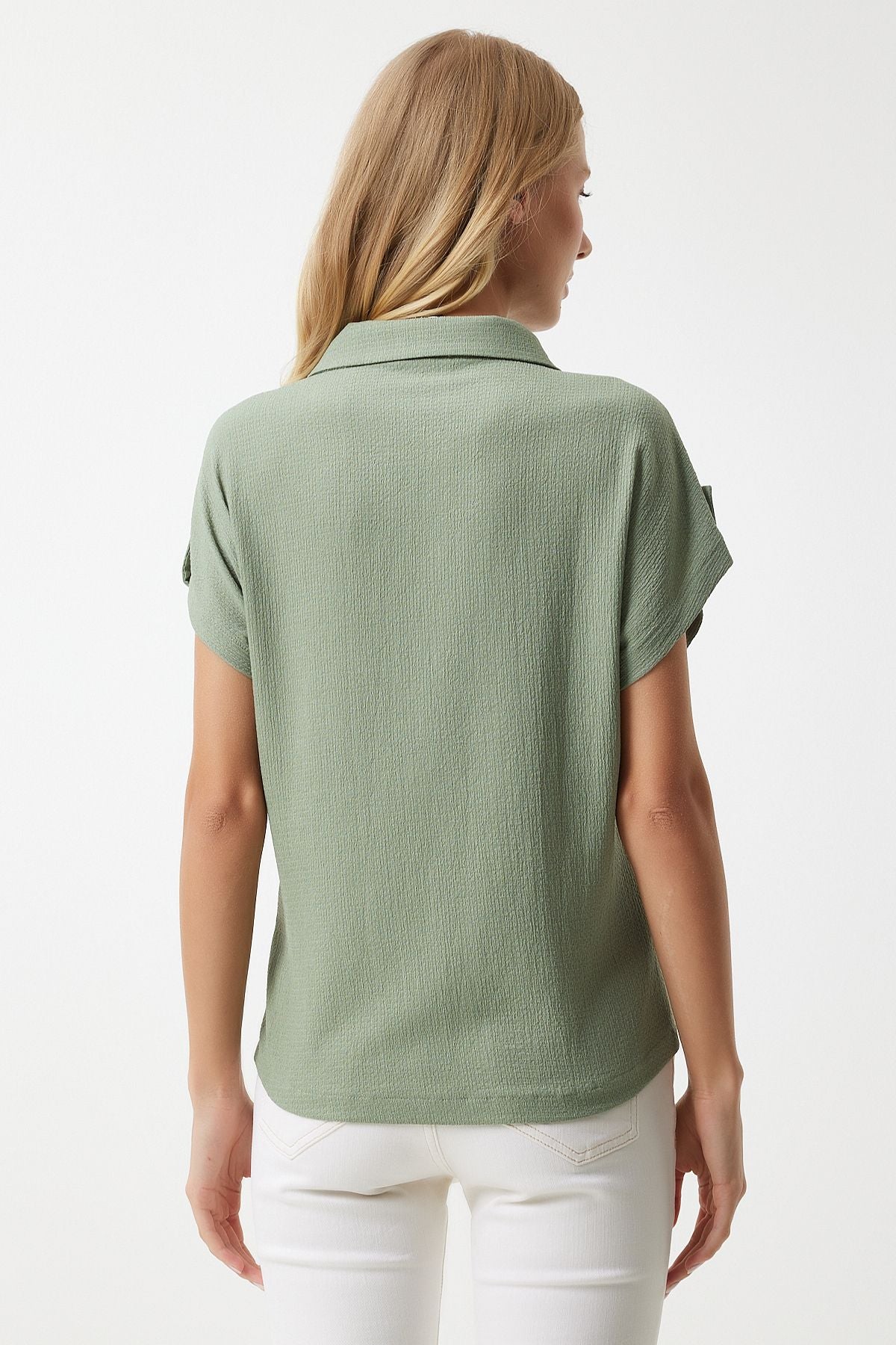 Women's Cagla Green Pocket Casual Knitting Shirt DD01325