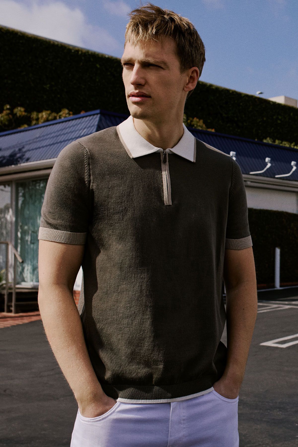 100 %Cotton Standard Fit Normal Cut Polico Khaki Triko T -shirt