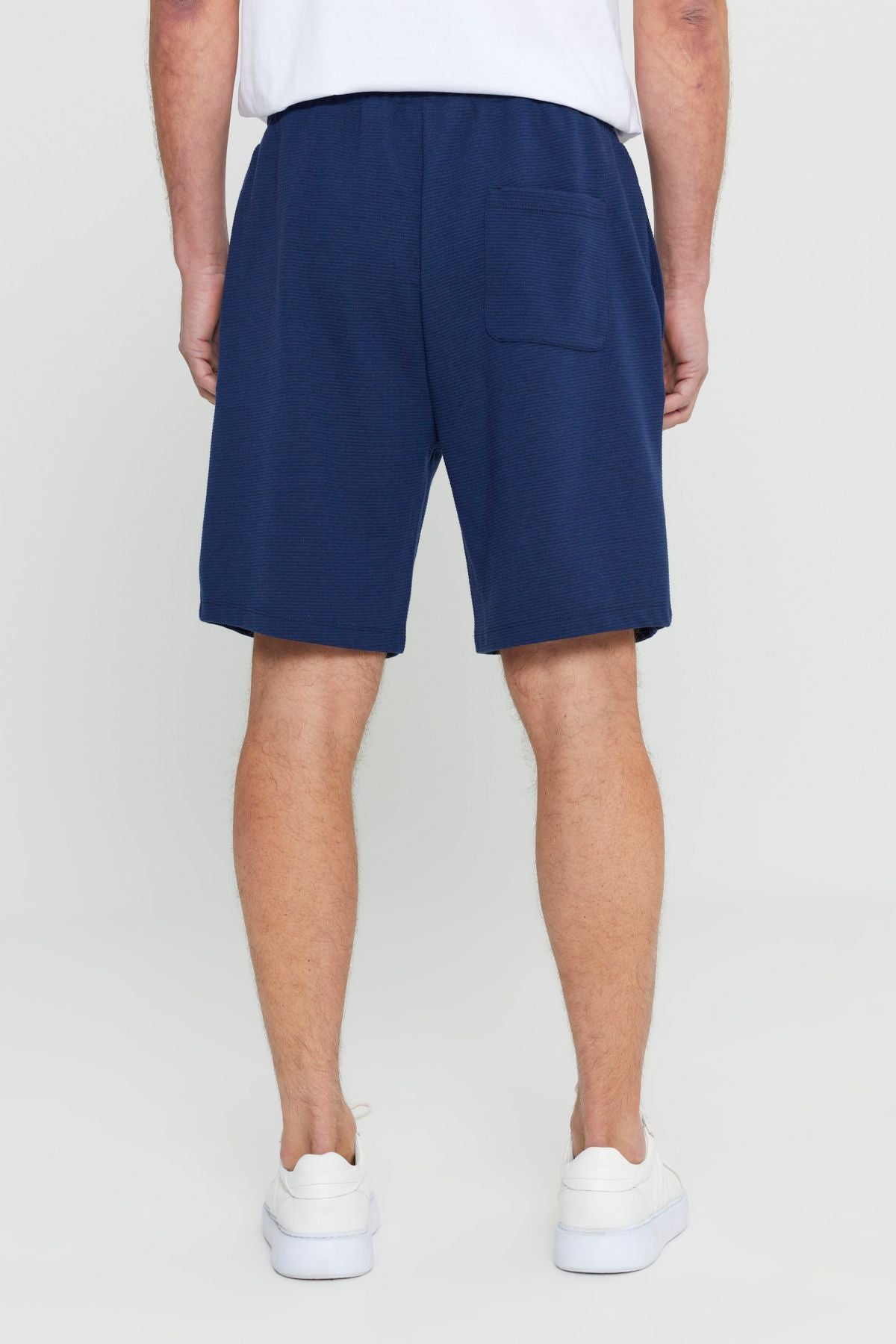 Men's navy blue cotton standard Fit Normal Cut Normal Cutting Waist Located Side Pocket Knitting Shorts