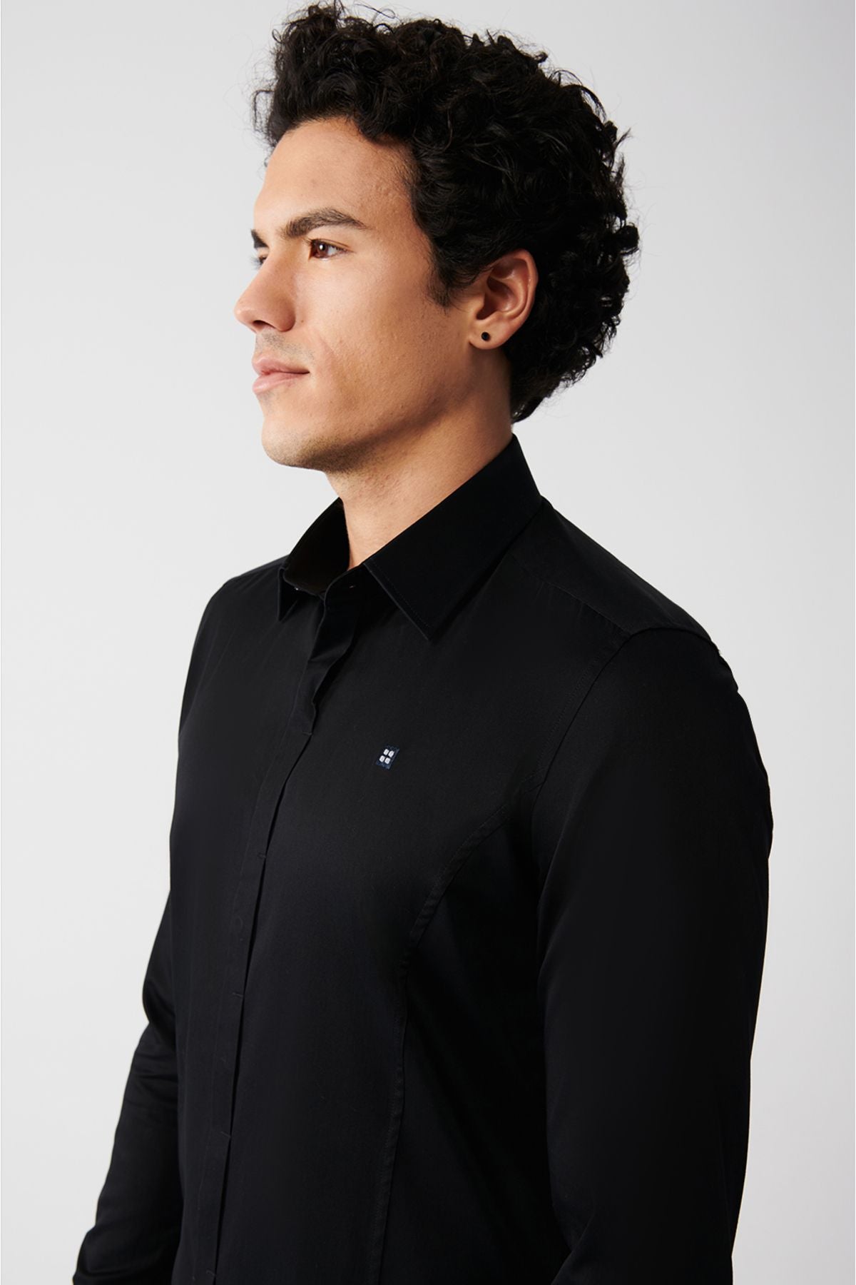 Men's black 100 %cotton classic collar satin shirt B002002