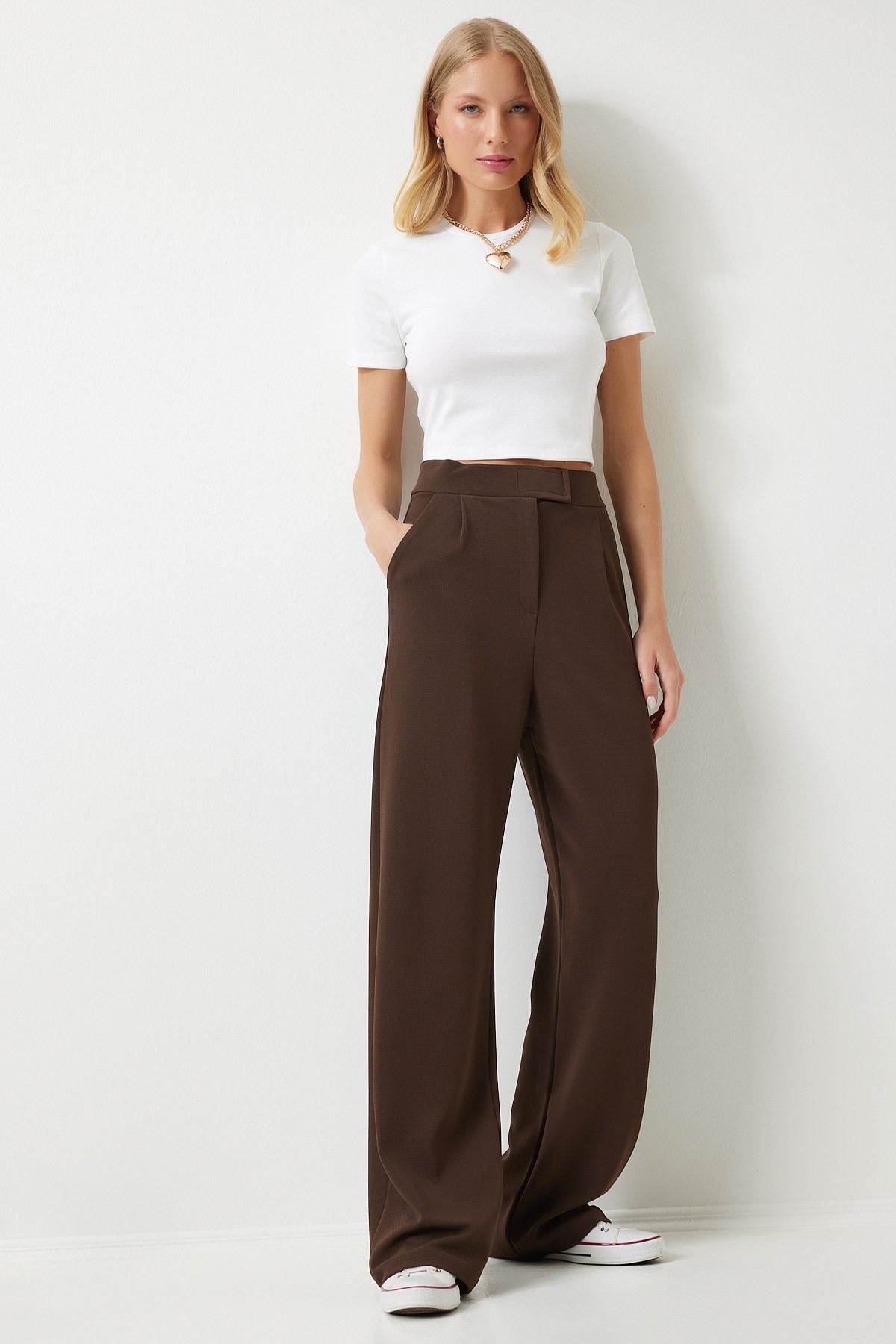Female Brown Waist Card Casual Woven Pants RV00150