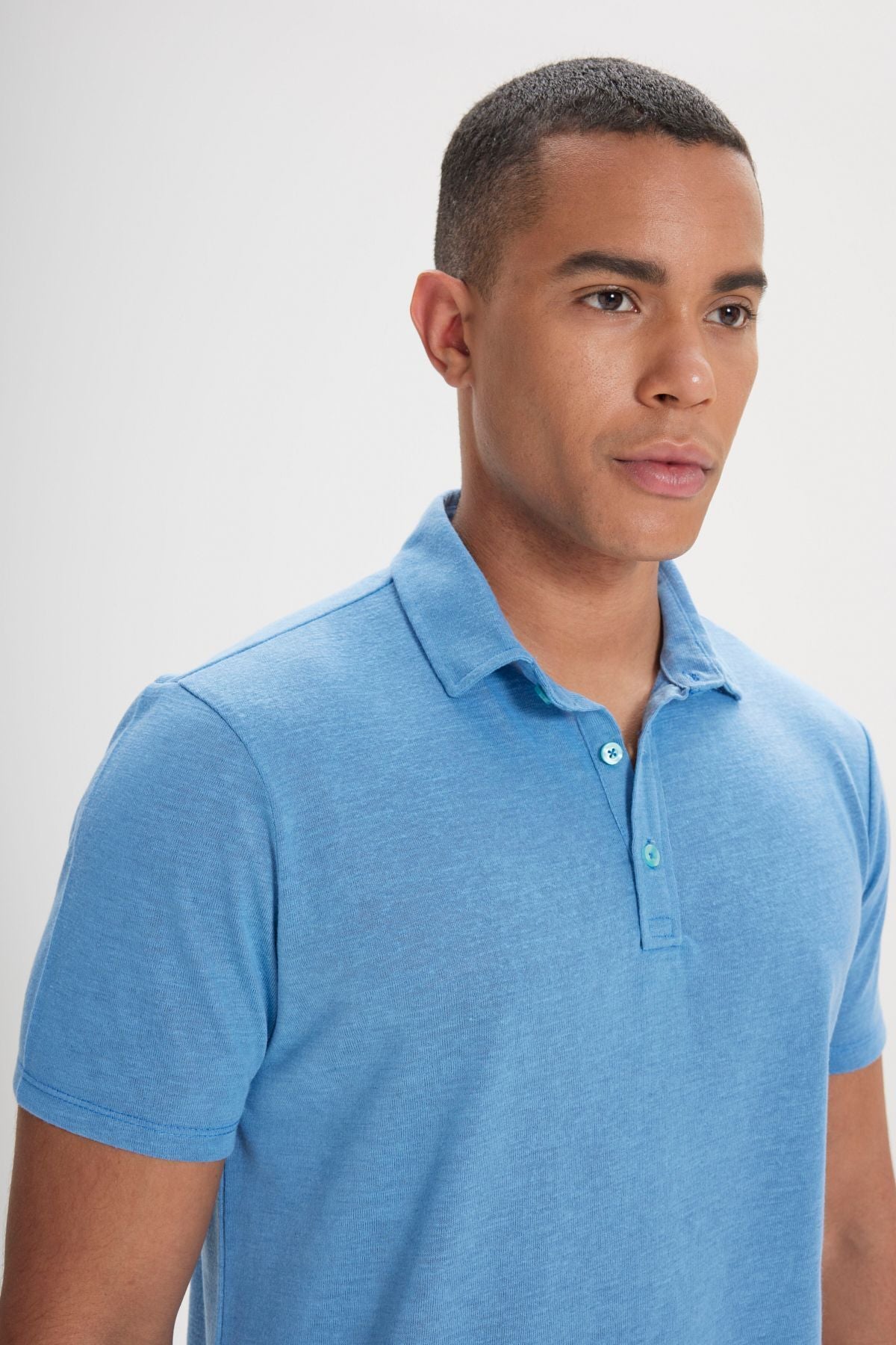 Men's turquoise slim fit narrow cut polo collar flat casual T -shirt