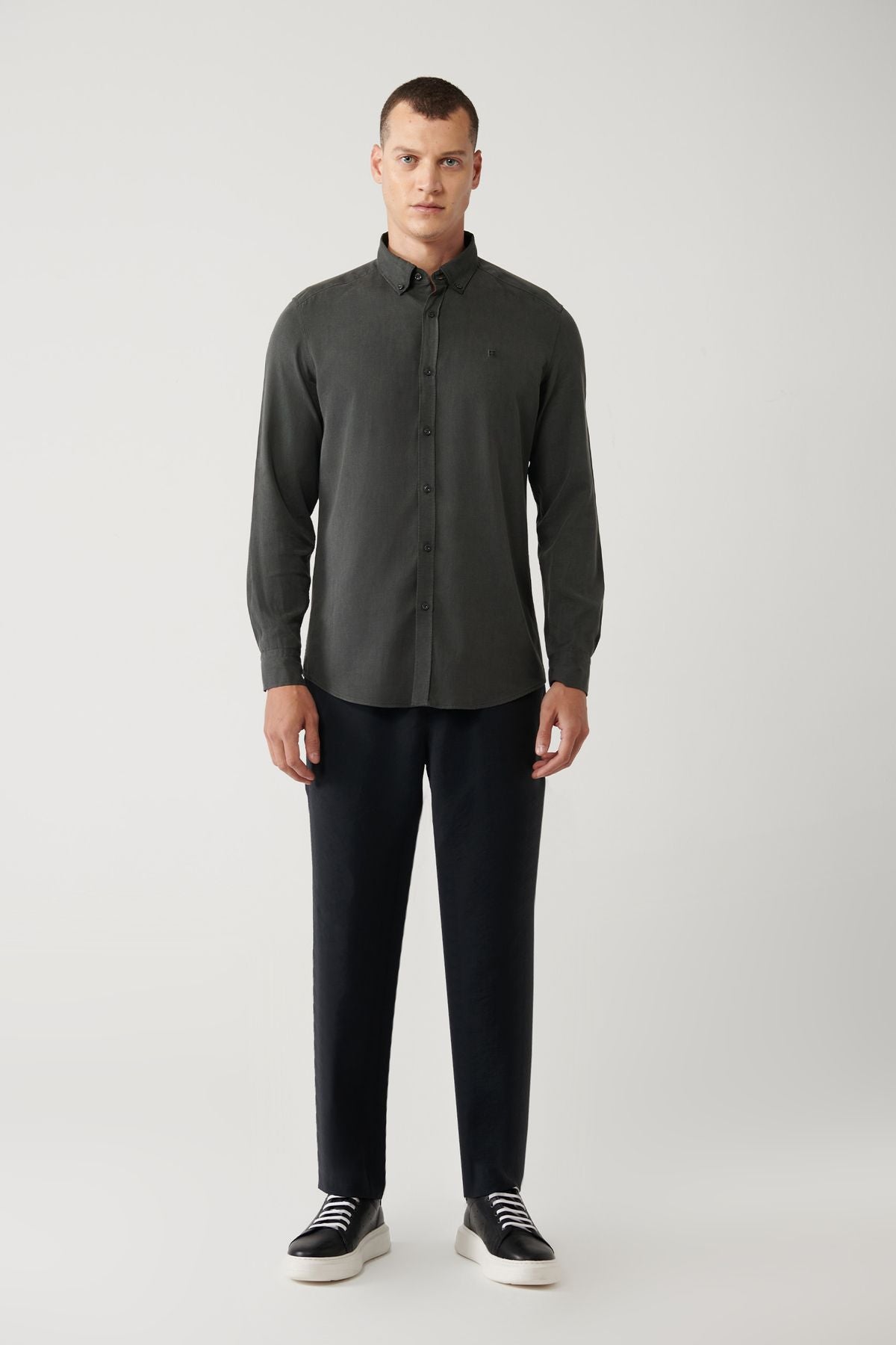 Anthracite button collar comfort fit Tensel shirt B002001