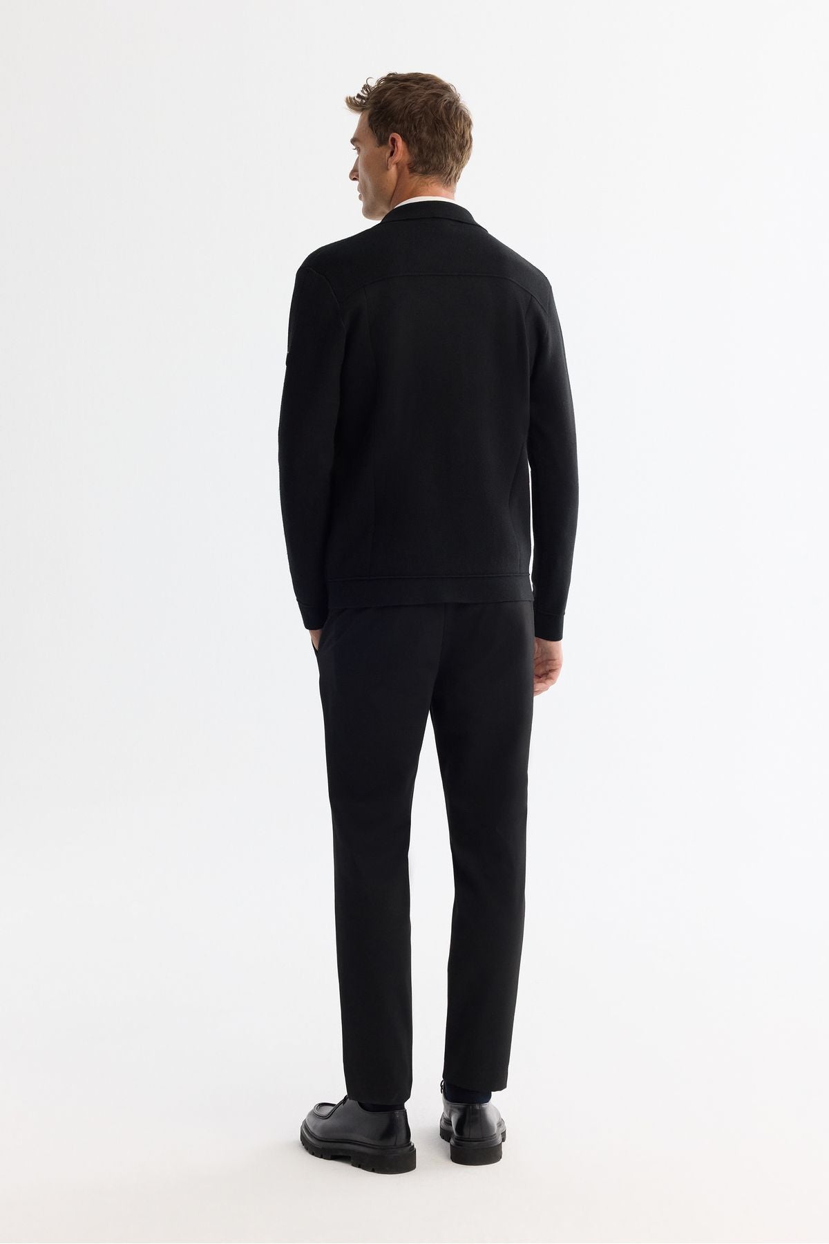 Men's Black Polo Yaka woolen gangbreled knitwear cardigan A42y5141