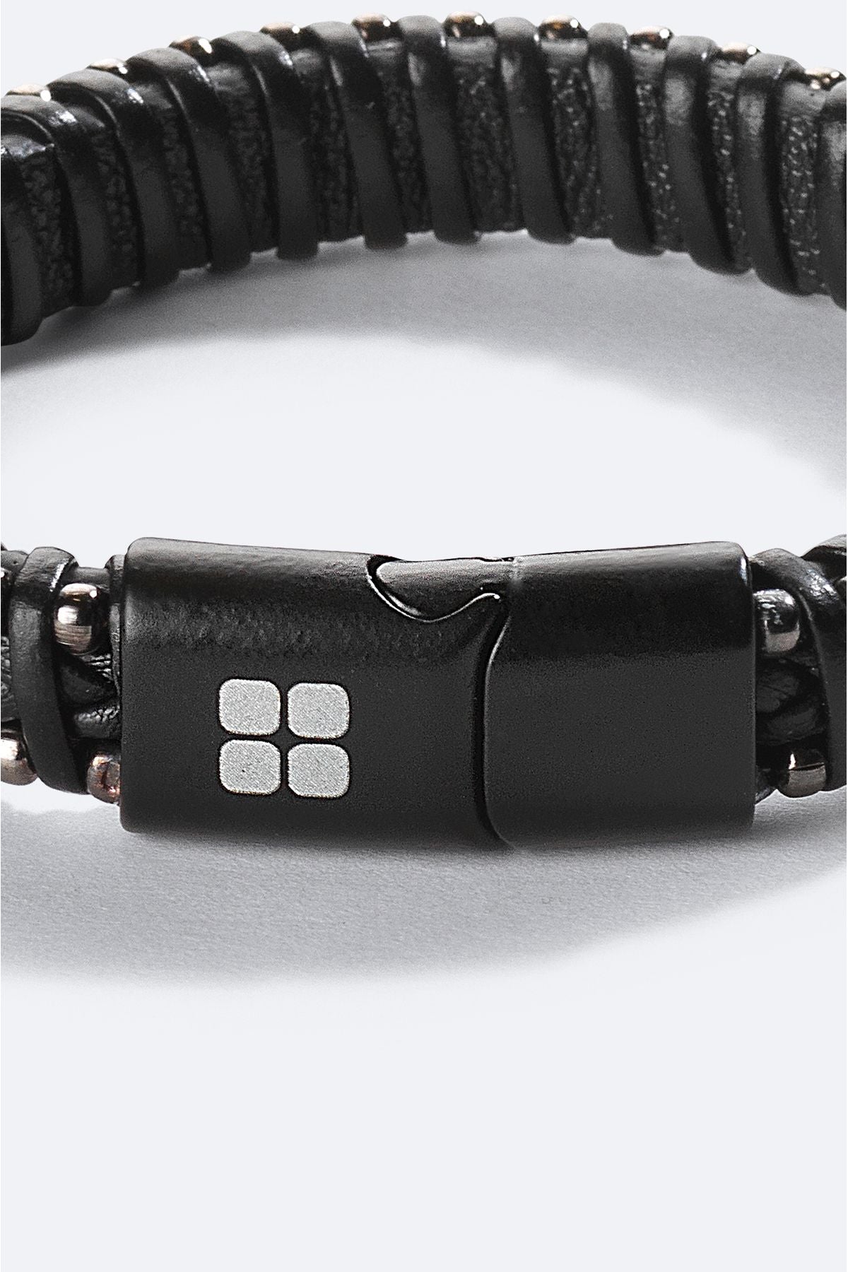 Men's black hematite leather bracelet A41y9615