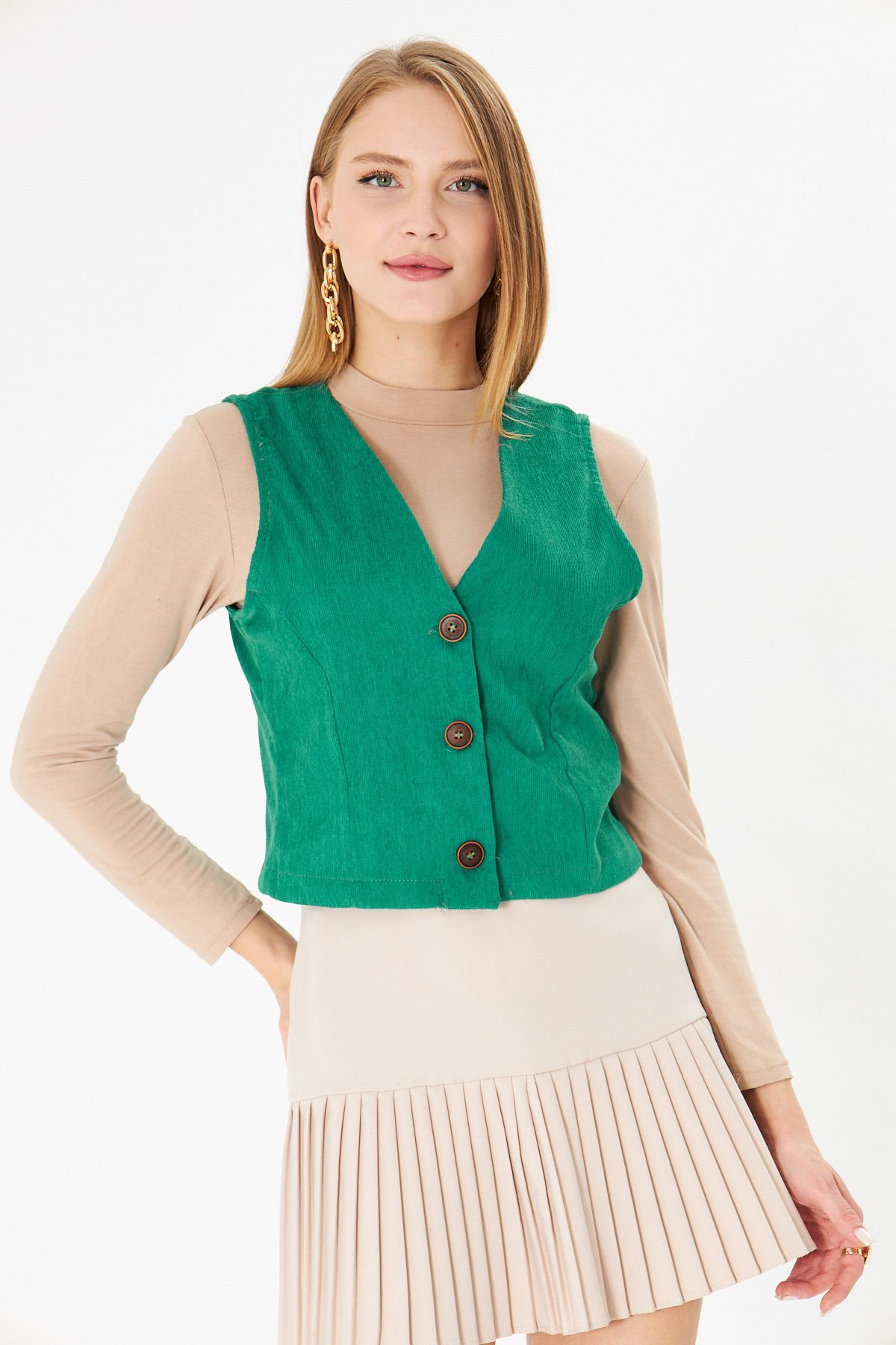 Female Green V-Yaka Fine Wick Velvet Vest Arm-25k001008