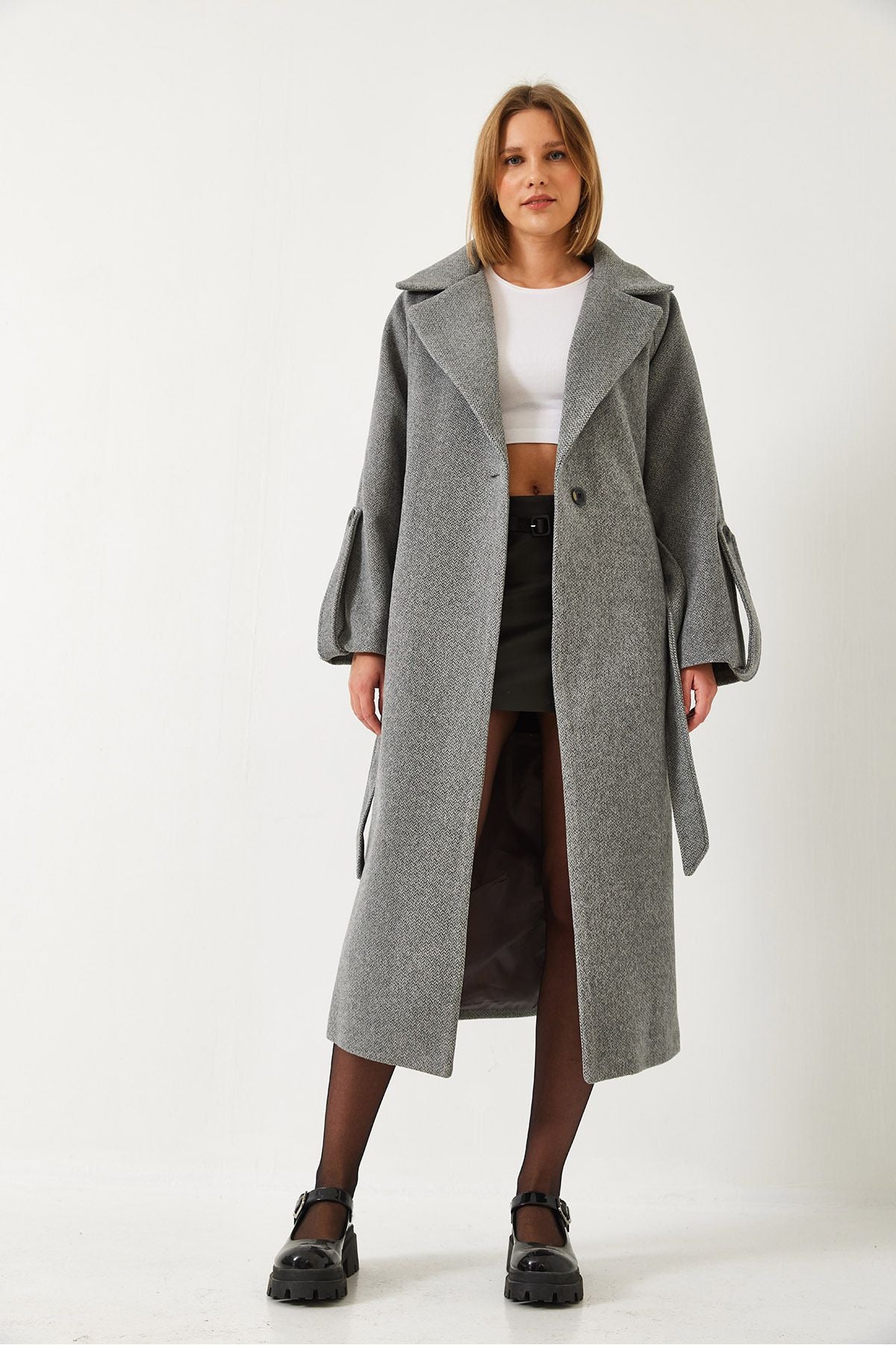 Female Arm Detailed Beded Stamp Coat 60261243