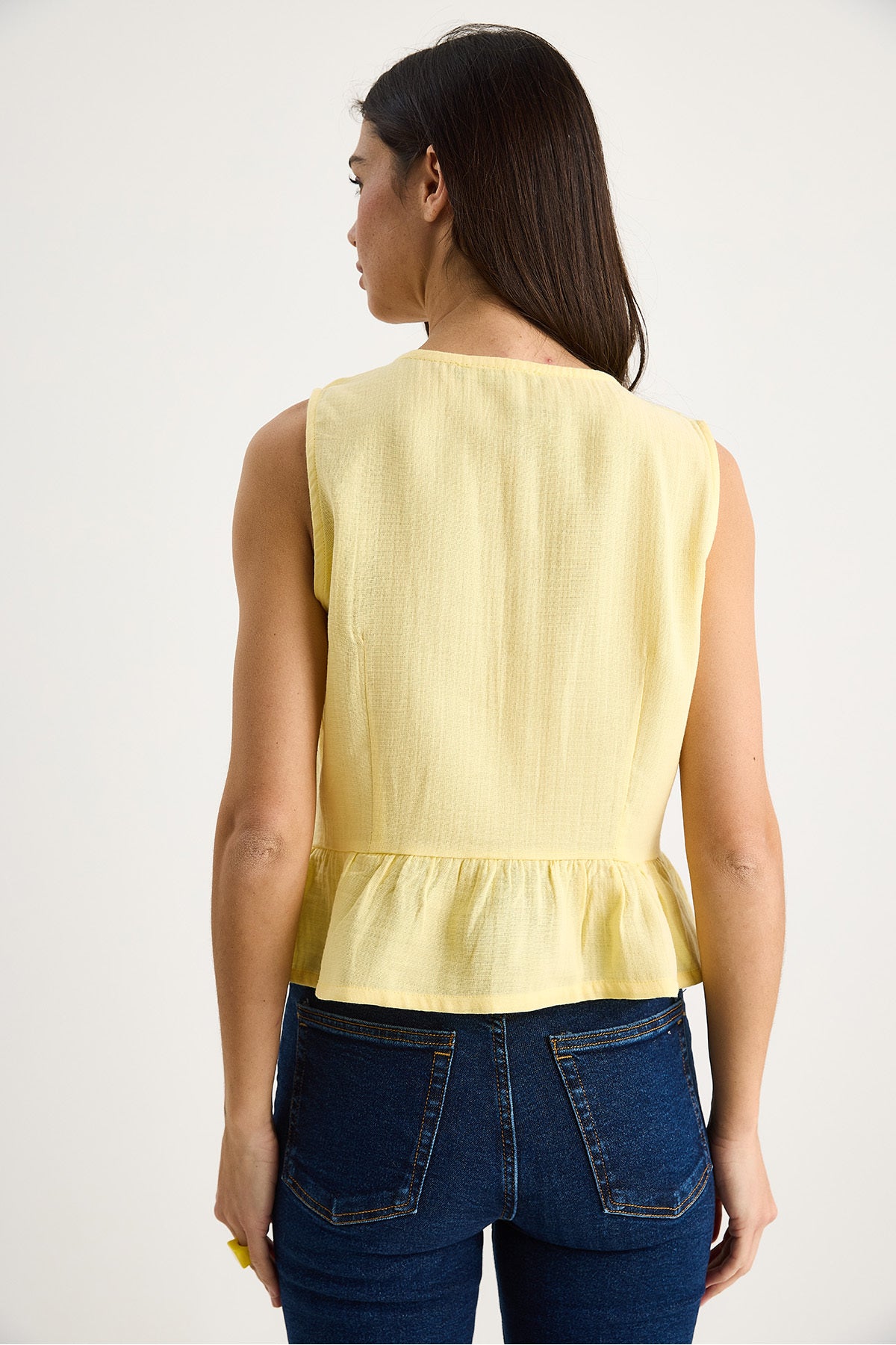 Women's V-Neck Bow Detailed Muslin Peplum Blouse G28-4883 60283356