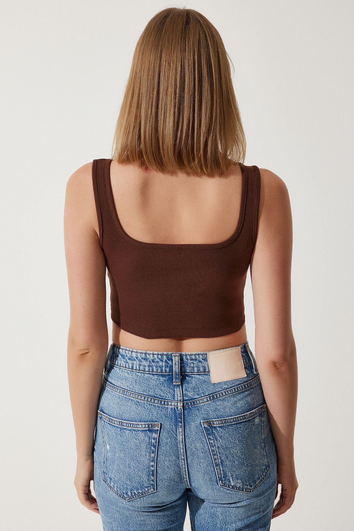 Female Brown Biscuit Crop Binary Package Knitting Blouse GT00034