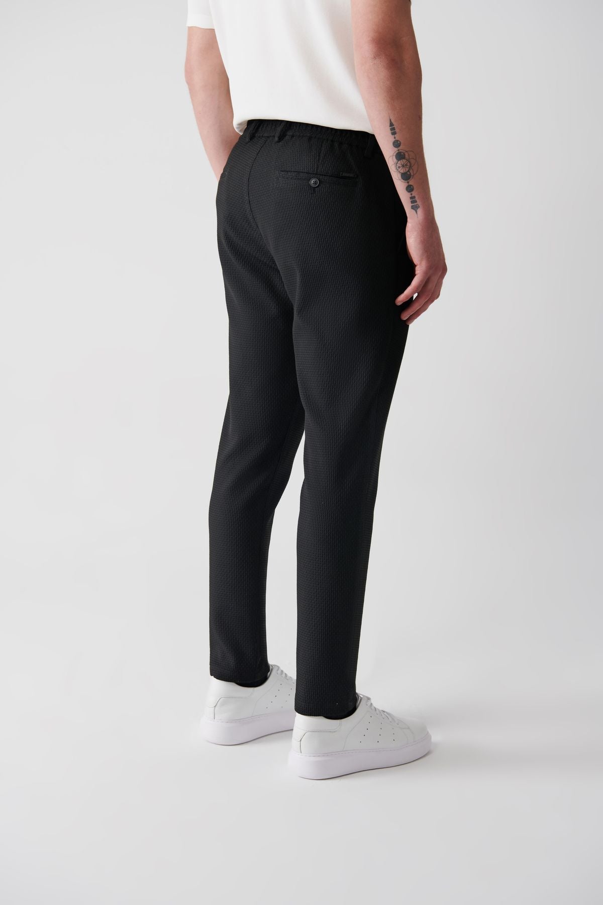 Men's black side pocket with waist tire woolen flexible suit pants a32y3201